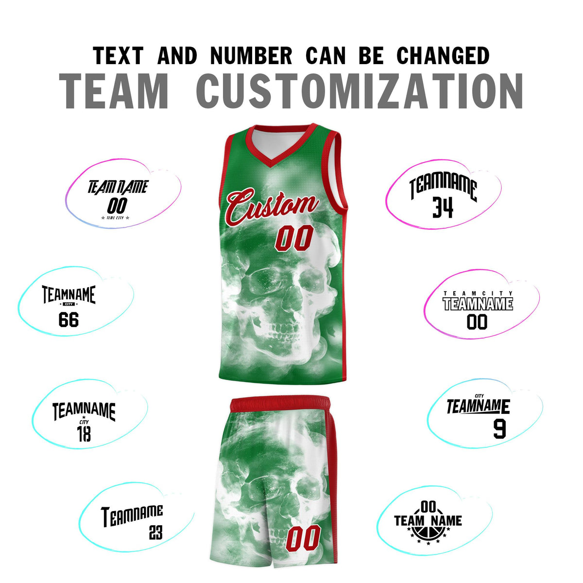 Custom White Red Kelly GreenMexican Colors Graffiti Patterns Drapable Uniform Basketball Jersey