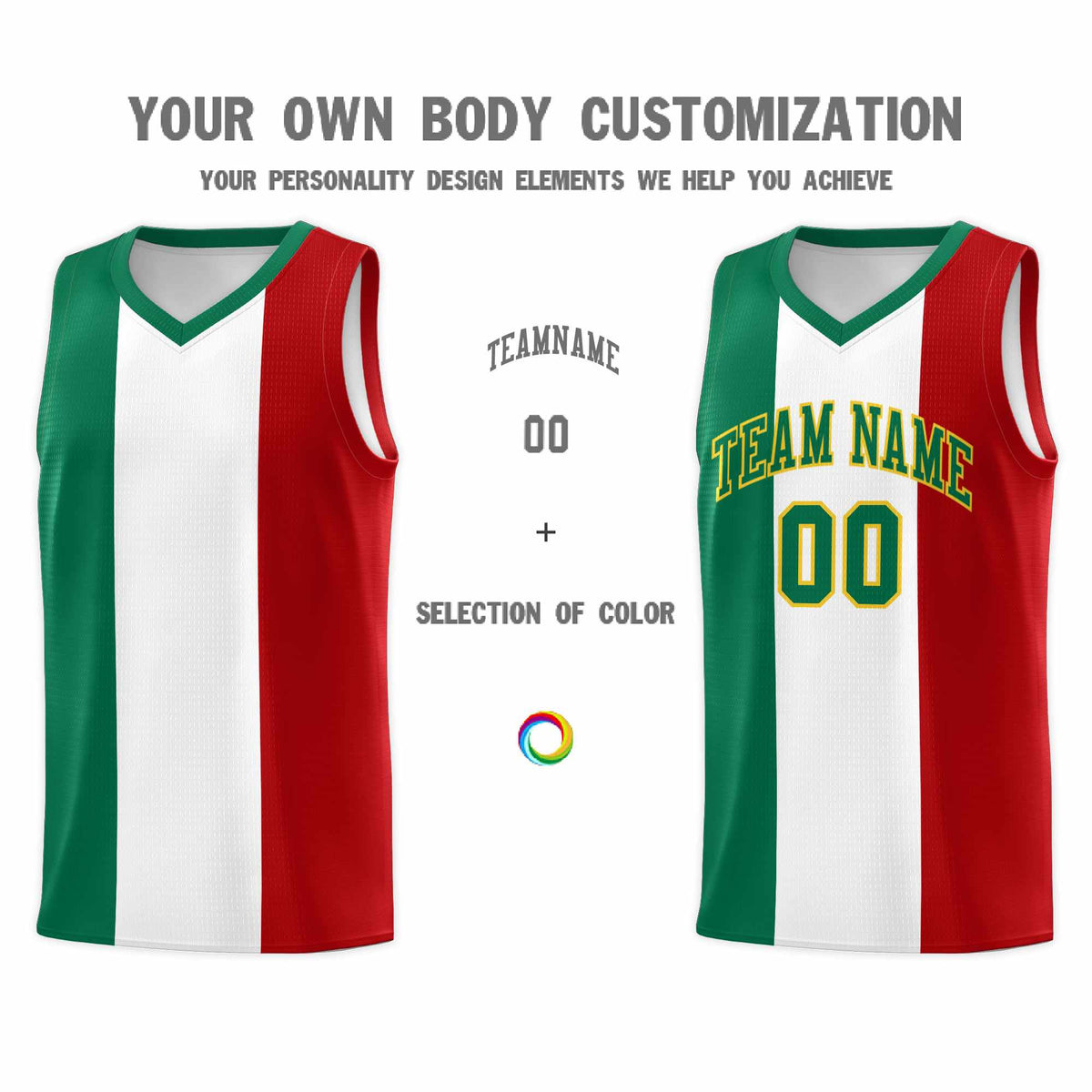 Custom White Kelly Green Red Mexican Colors Graffiti Patterns Breathable Uniform Basketball Jersey
