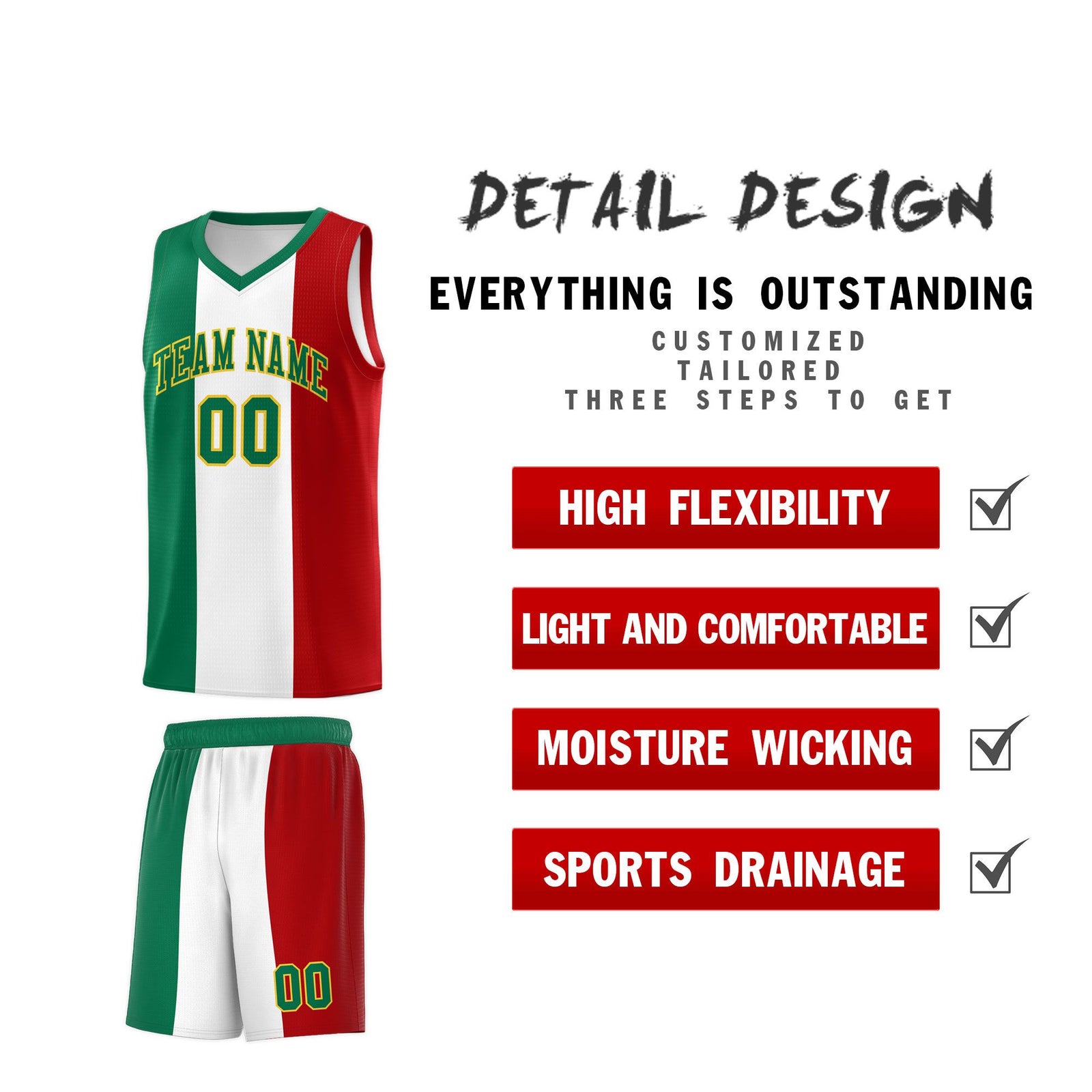 Custom White Kelly Green Red Mexican Colors Graffiti Patterns Breathable Uniform Basketball Jersey
