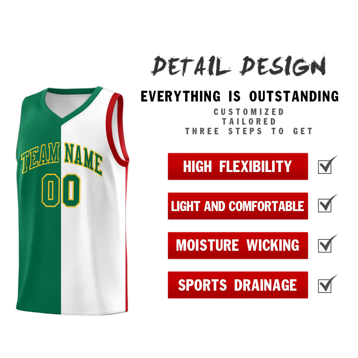 Custom White Kelly Green Red Mexican Colors Graffiti Patterns Lightweight Uniform Basketball Jersey