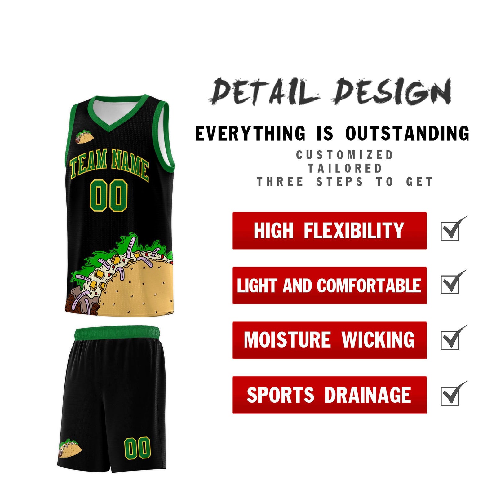 Custom Black Kelly Green Mexican Colors Graffiti Patterns Wrinkle-Resistant Uniform Basketball Jersey