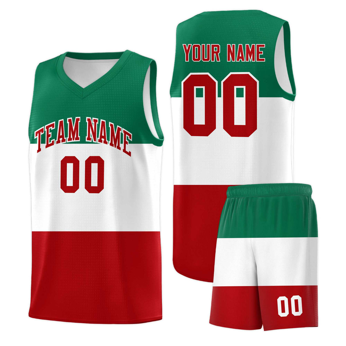Custom White Kelly Green Red Mexican Colors Graffiti Patterns Drapable Uniform Basketball Jersey