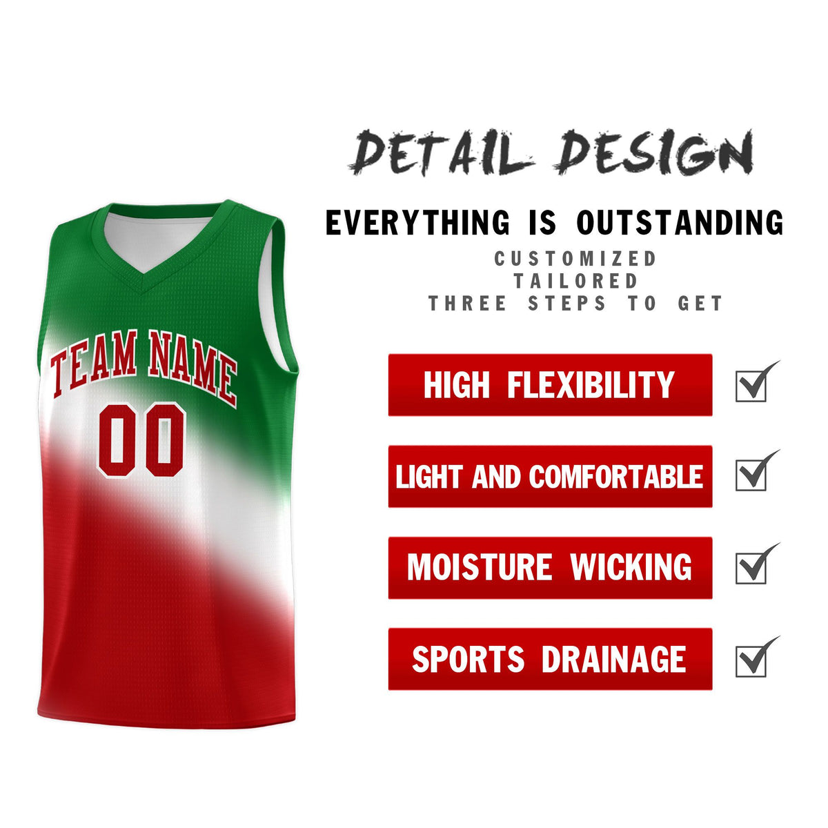 Custom White Kelly Green Red Mexican Colors Graffiti Patterns Wrinkle-Resistant Uniform Basketball Jersey