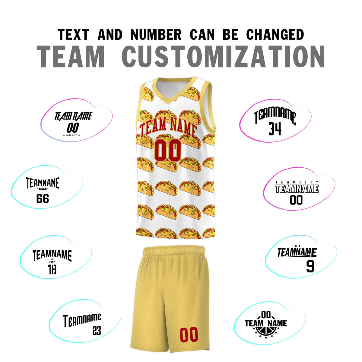 Custom White Khaki Mexican Colors Graffiti Patterns Drapable Uniform Basketball Jersey