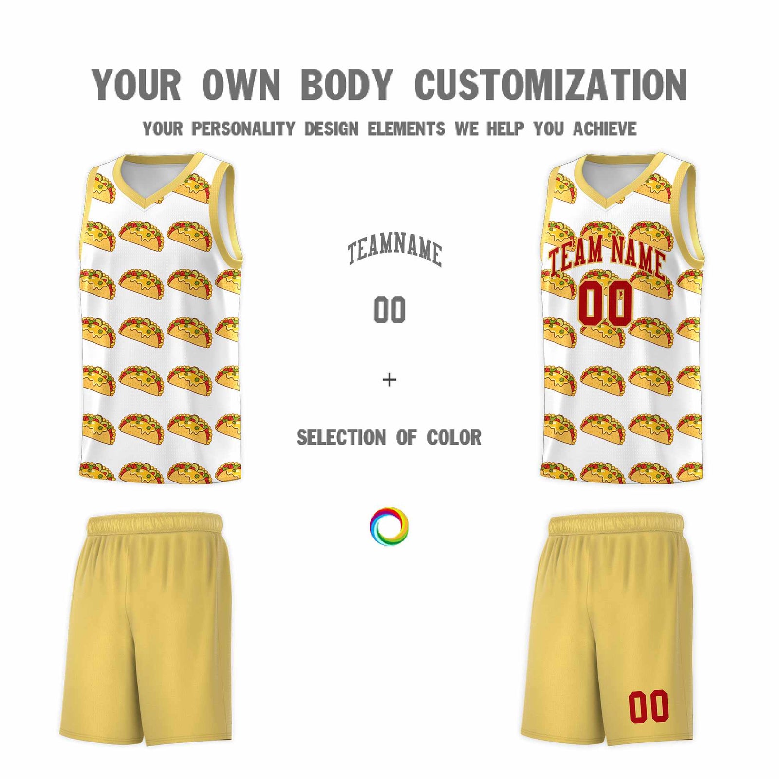 Custom White Khaki Mexican Colors Graffiti Patterns Drapable Uniform Basketball Jersey