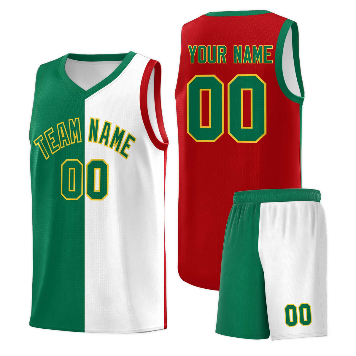 Custom White Kelly Green Red Mexican Colors Graffiti Patterns Lightweight Uniform Basketball Jersey