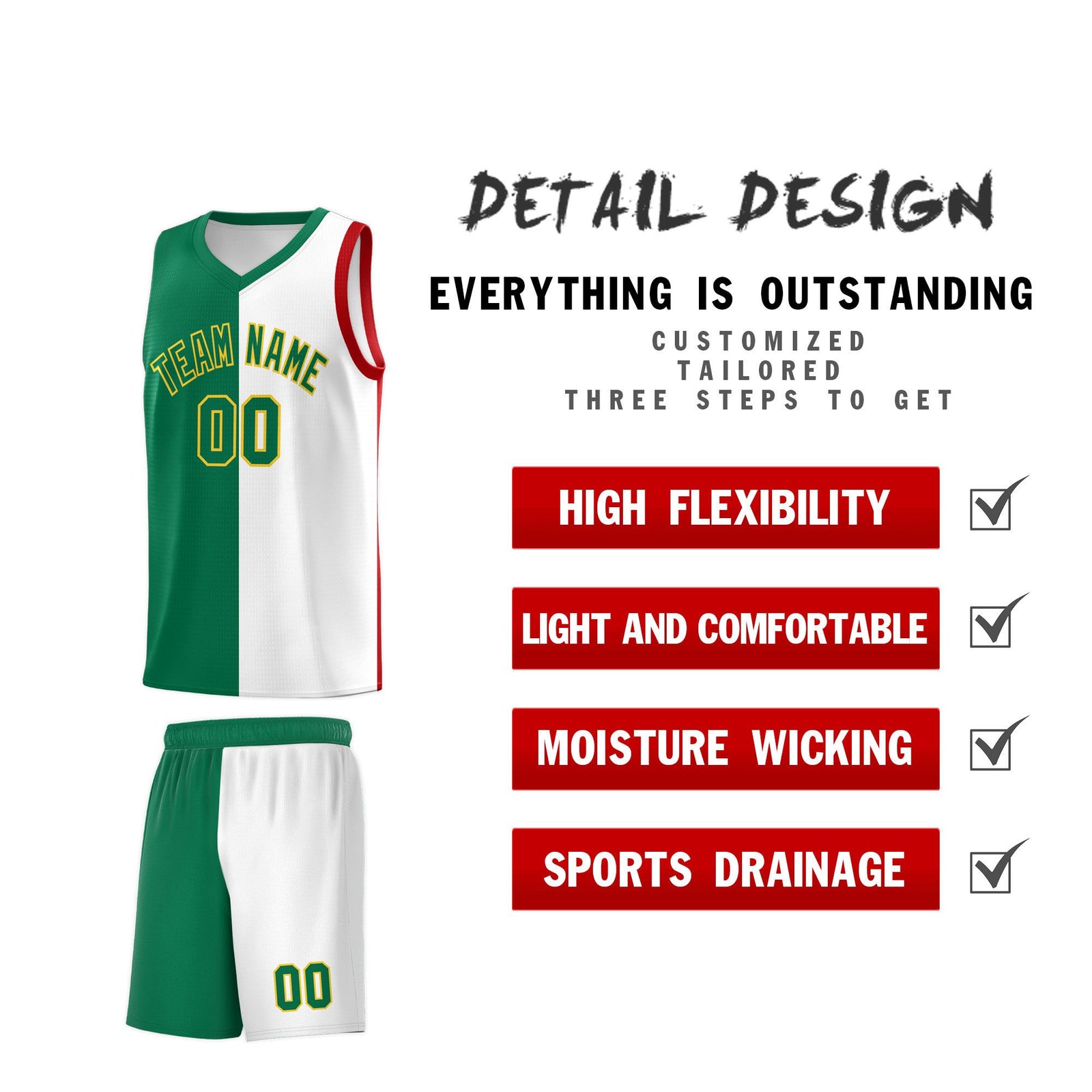 Custom White Kelly Green Red Mexican Colors Graffiti Patterns Lightweight Uniform Basketball Jersey