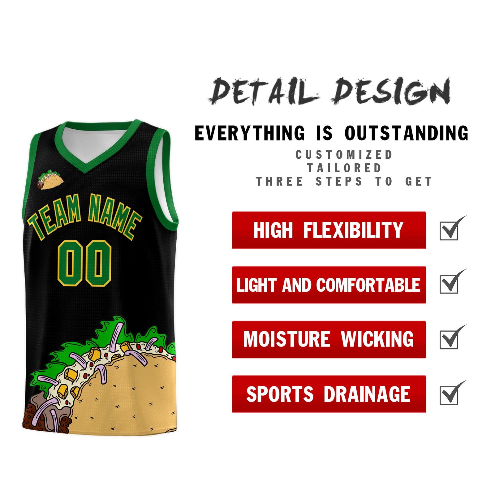 Custom Black Kelly Green Mexican Colors Graffiti Patterns Wrinkle-Resistant Uniform Basketball Jersey