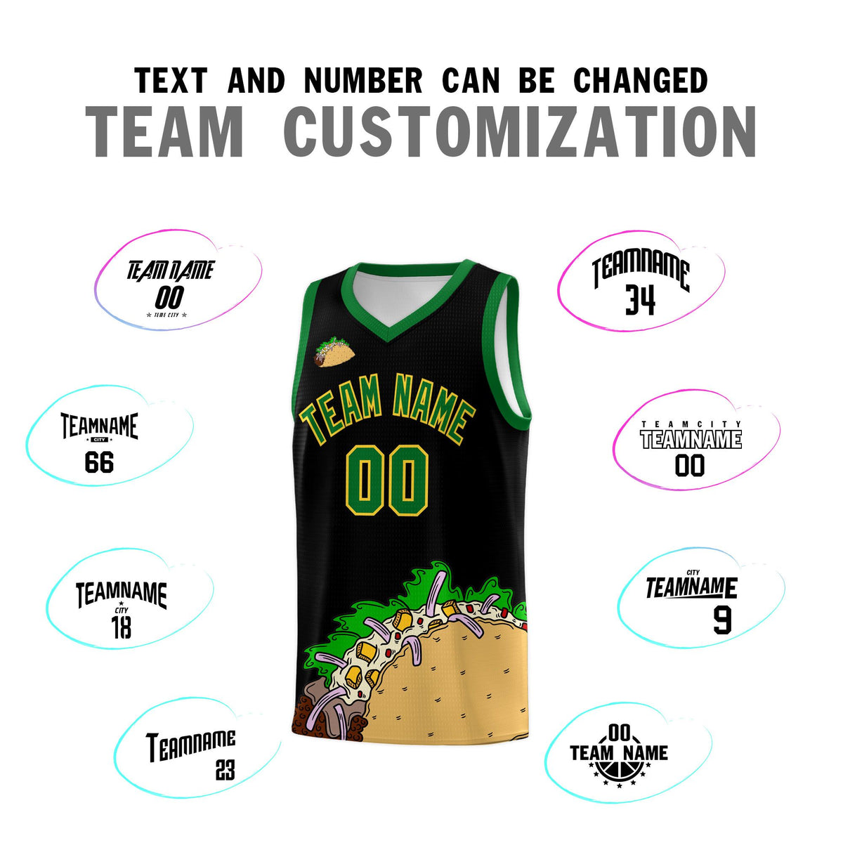 Custom Black Kelly Green Mexican Colors Graffiti Patterns Wrinkle-Resistant Uniform Basketball Jersey