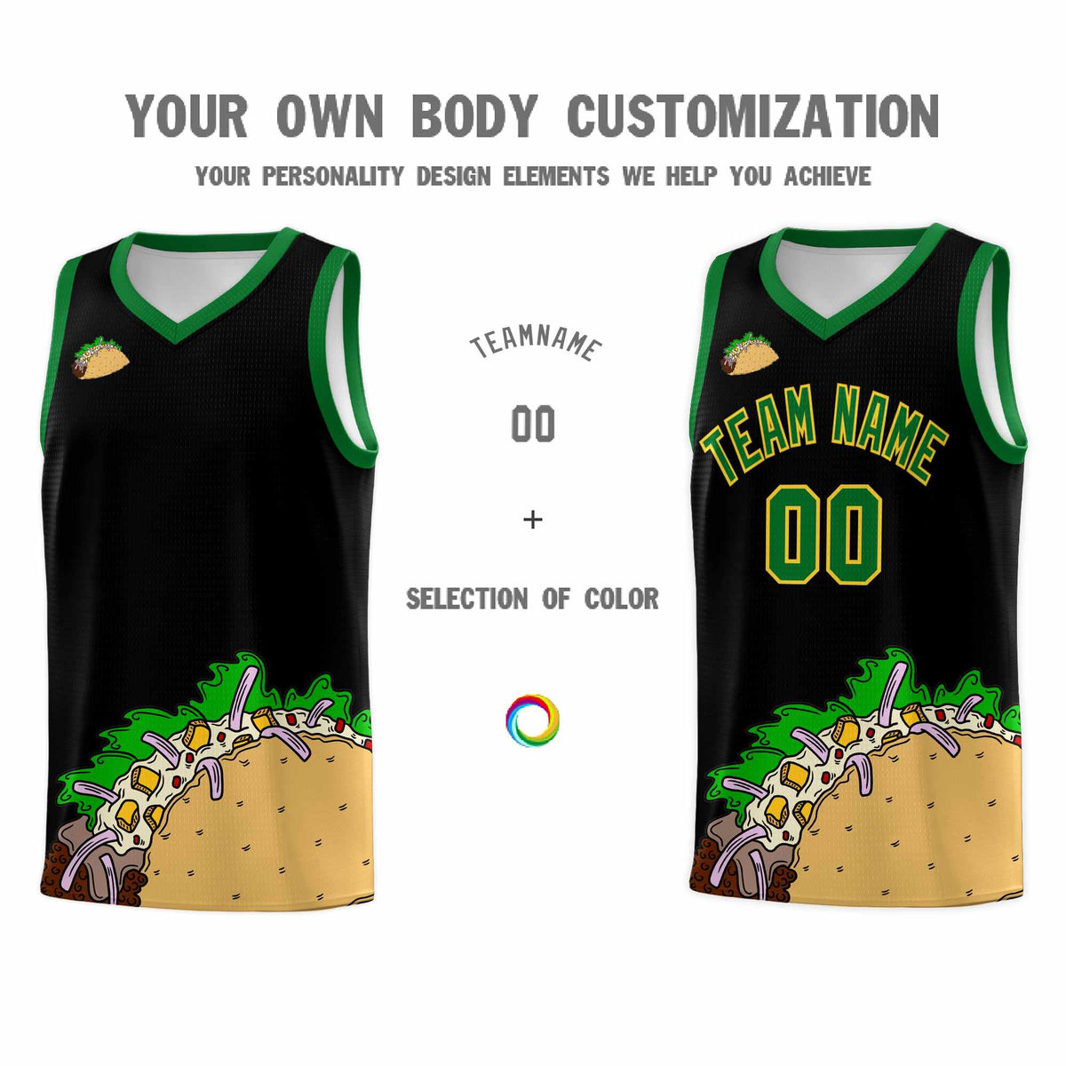 Custom Black Kelly Green Mexican Colors Graffiti Patterns Wrinkle-Resistant Uniform Basketball Jersey