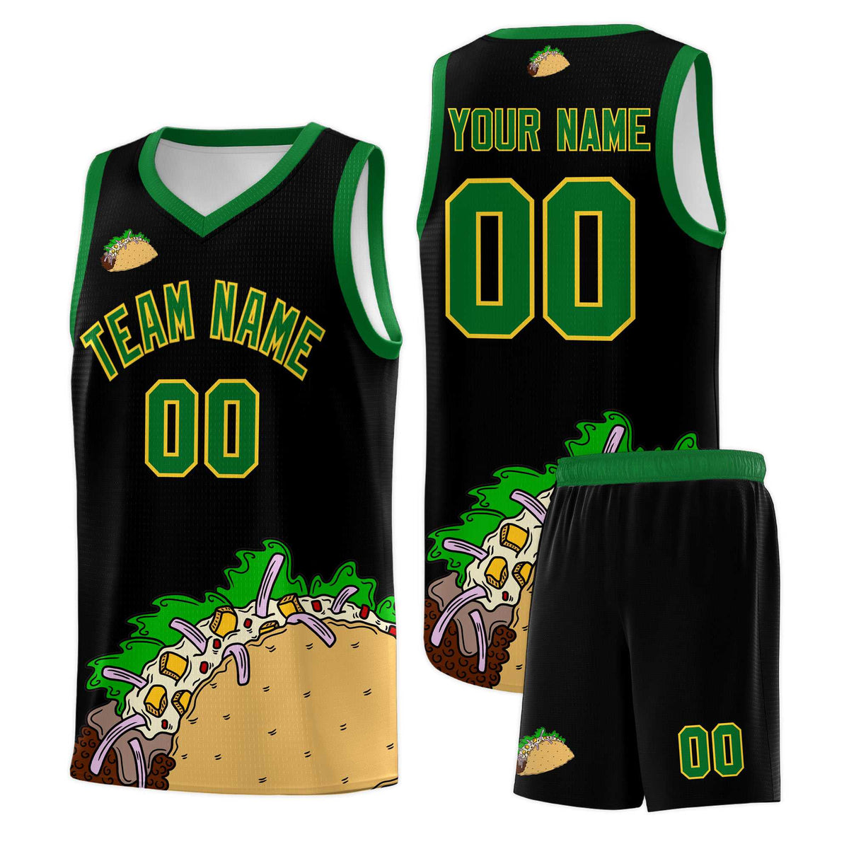 Custom Black Kelly Green Mexican Colors Graffiti Patterns Wrinkle-Resistant Uniform Basketball Jersey