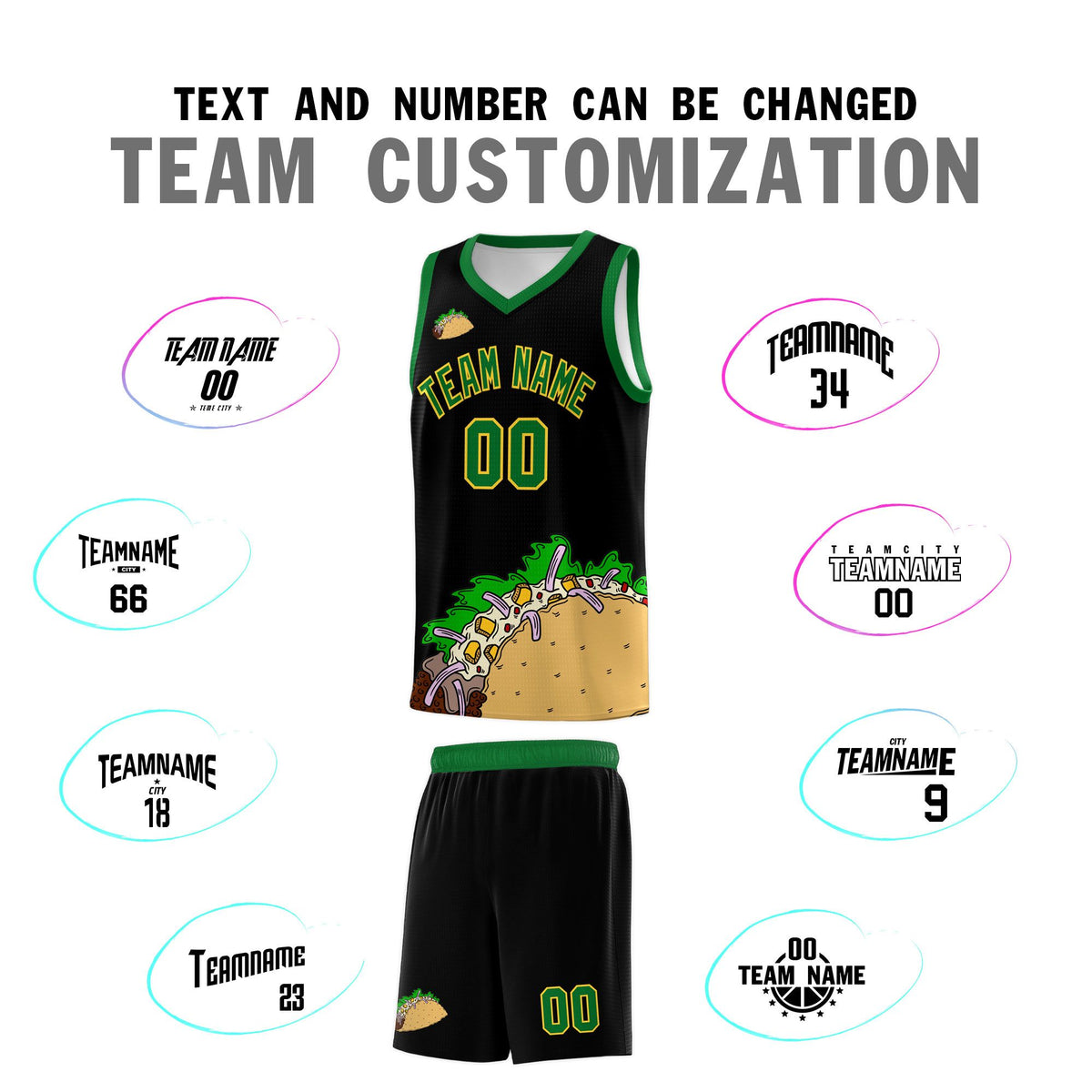 Custom Black Kelly Green Mexican Colors Graffiti Patterns Wrinkle-Resistant Uniform Basketball Jersey