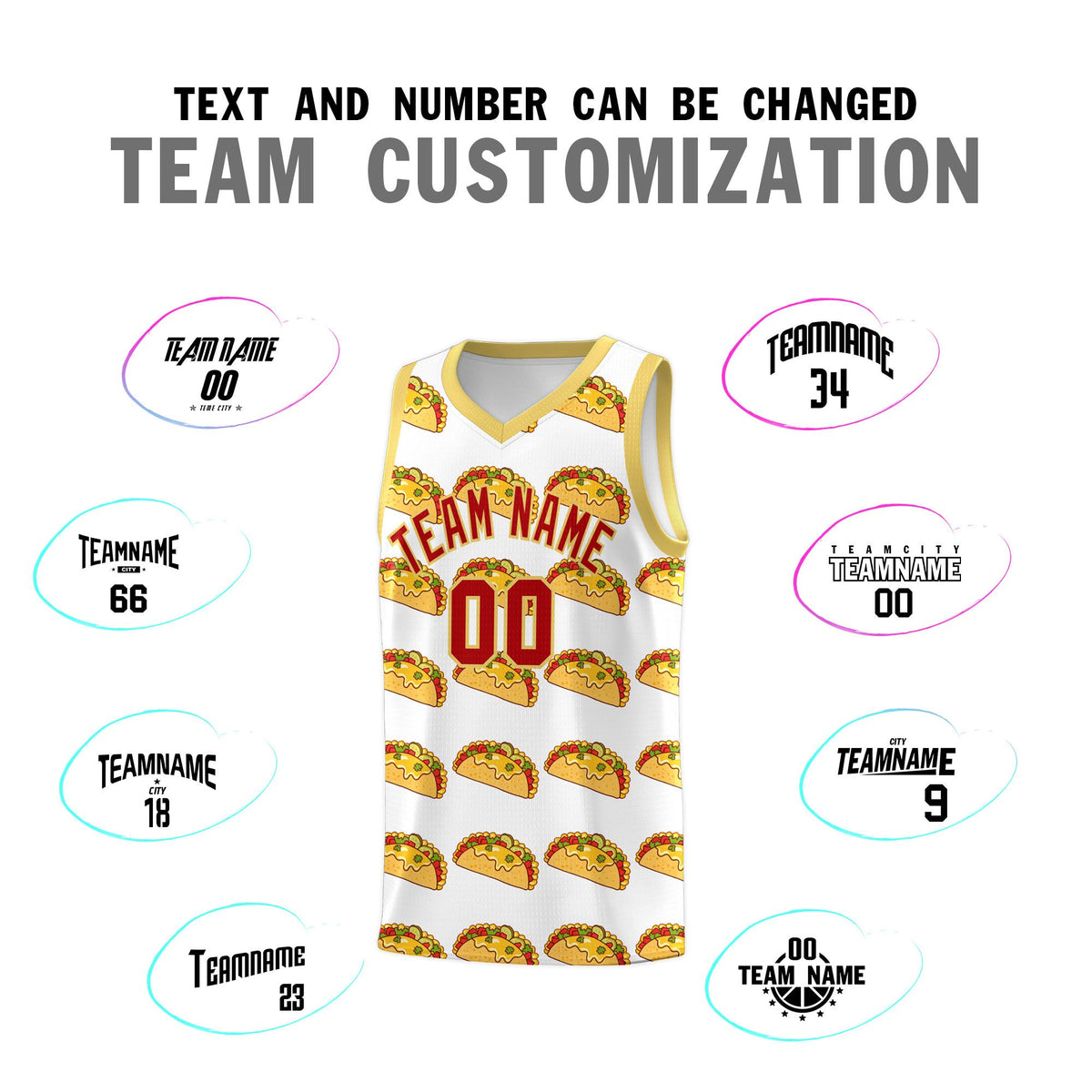 Custom White Khaki Mexican Colors Graffiti Patterns Drapable Uniform Basketball Jersey