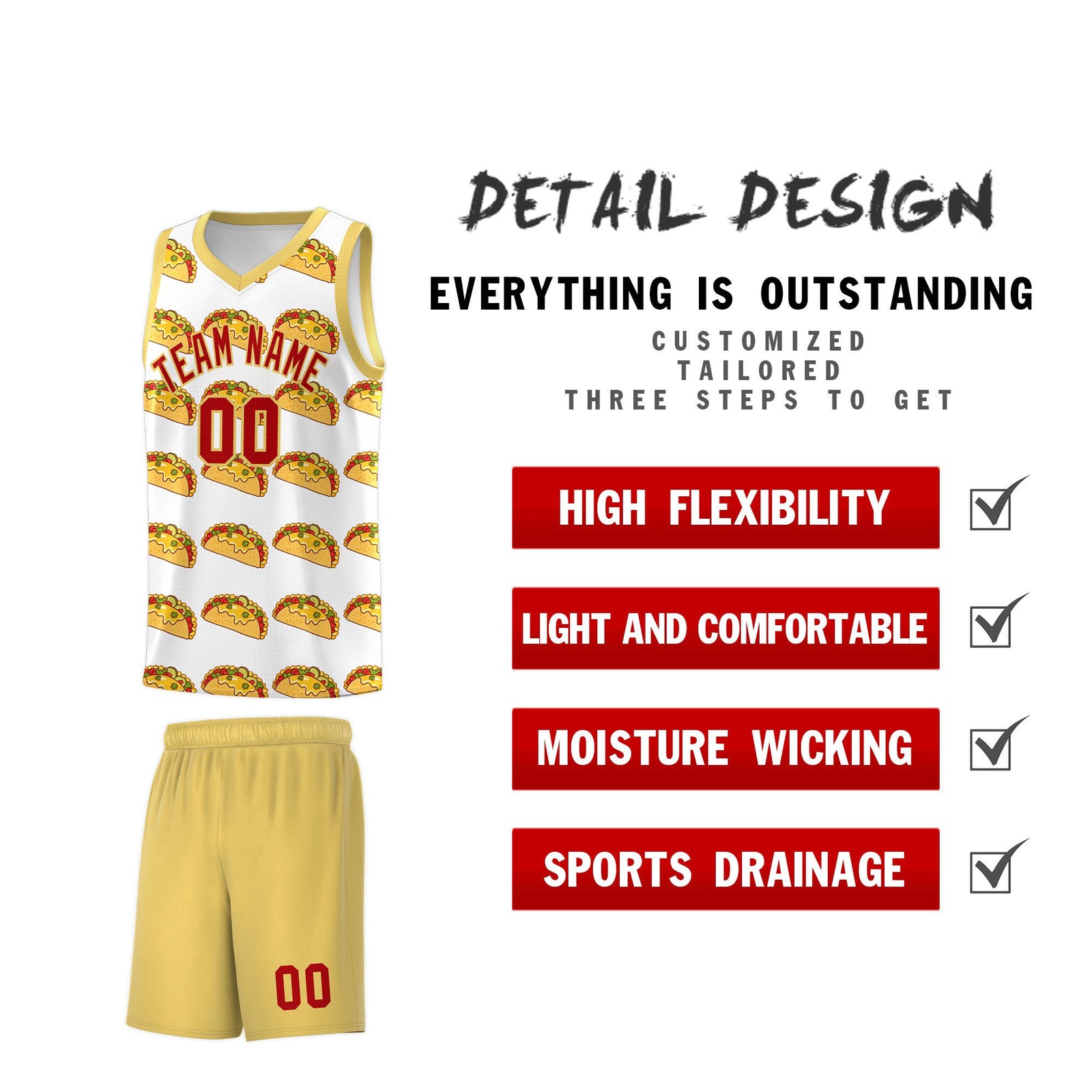 Custom White Khaki Mexican Colors Graffiti Patterns Drapable Uniform Basketball Jersey