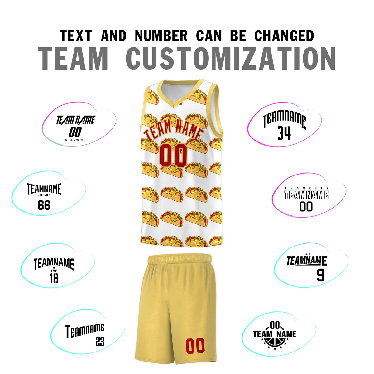 Custom White Khaki Mexican Colors Graffiti Patterns Drapable Uniform Basketball Jersey