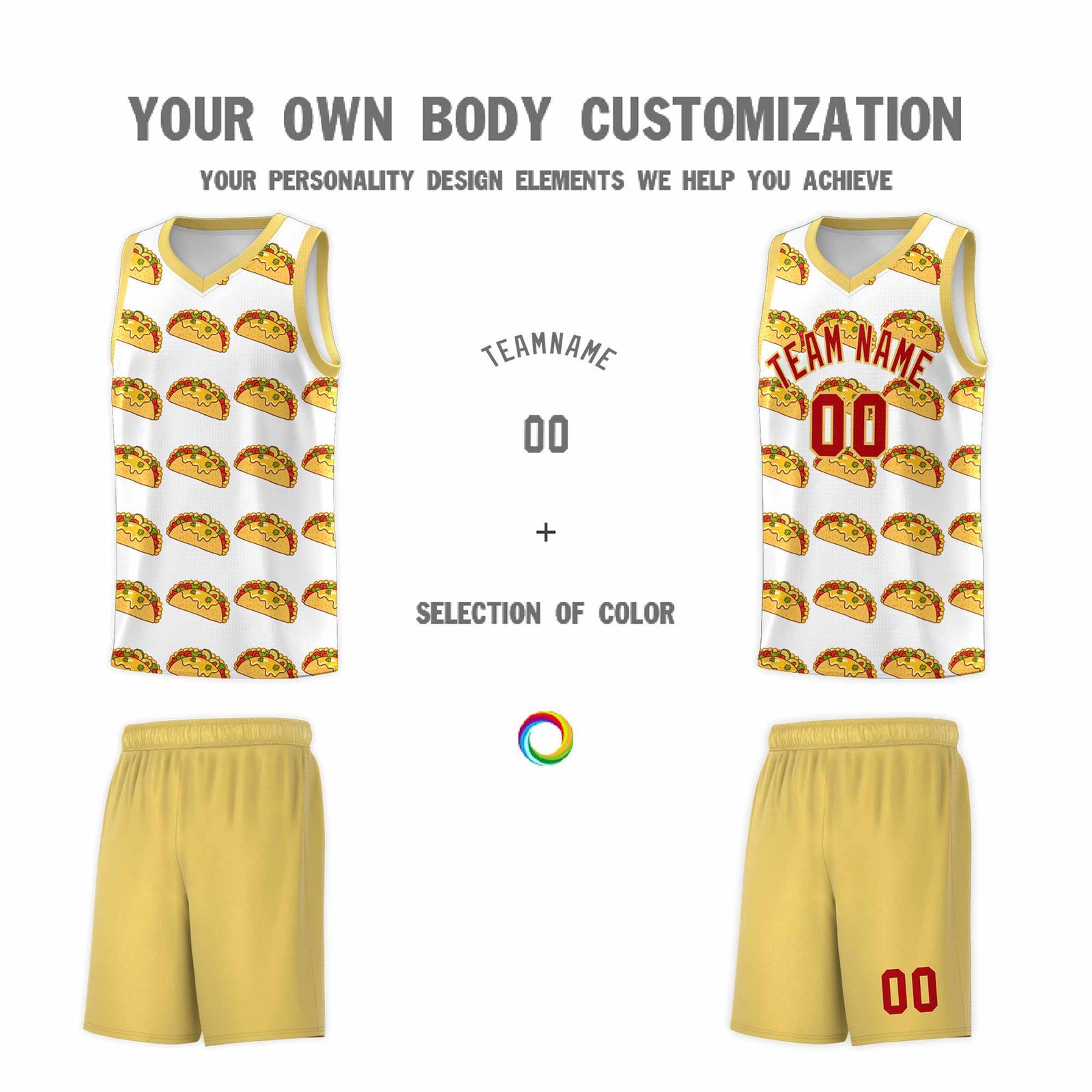 Custom White Khaki Mexican Colors Graffiti Patterns Drapable Uniform Basketball Jersey