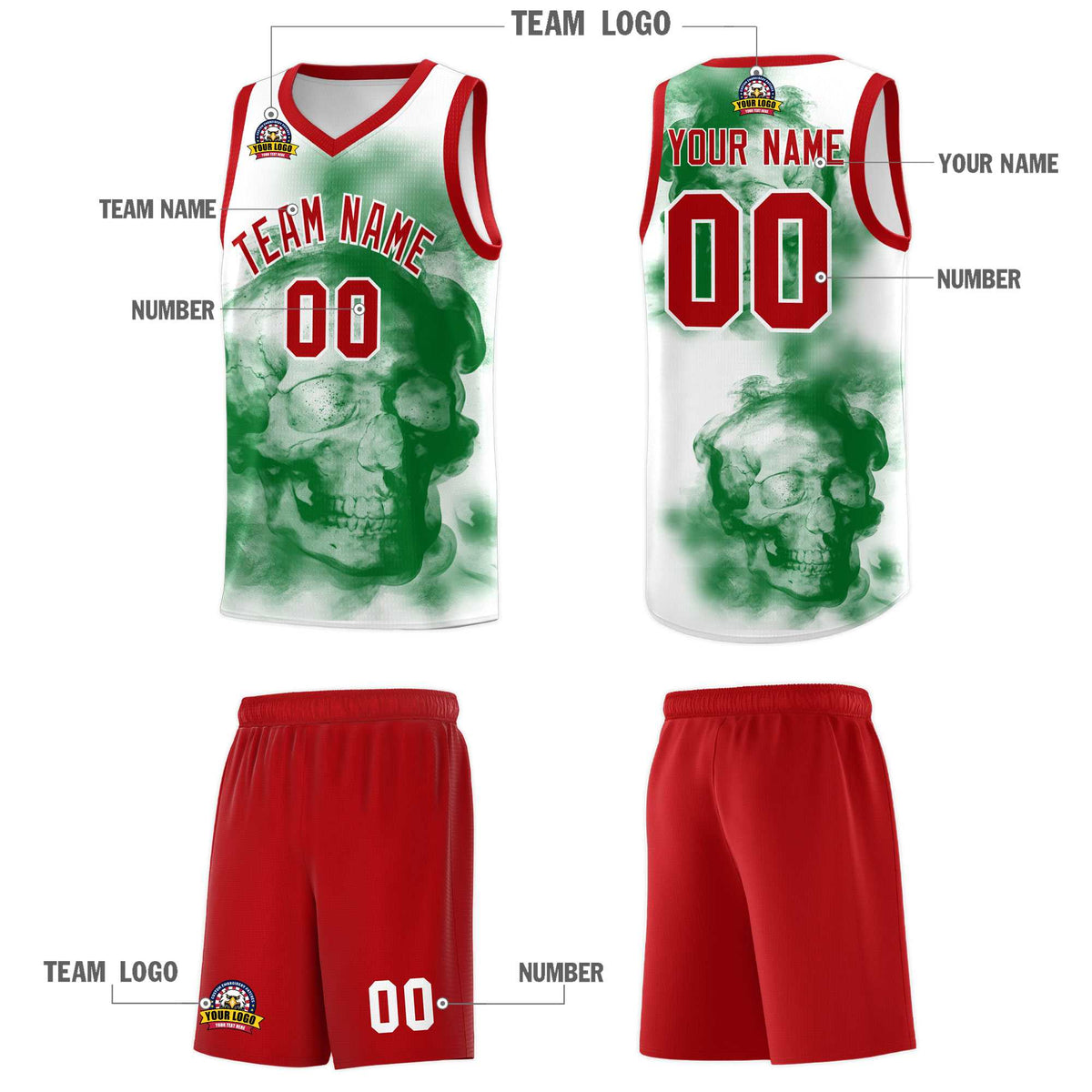 Custom White Red Kelly GreenMexican Colors Graffiti Patterns Wrinkle-Resistant Uniform Basketball Jersey