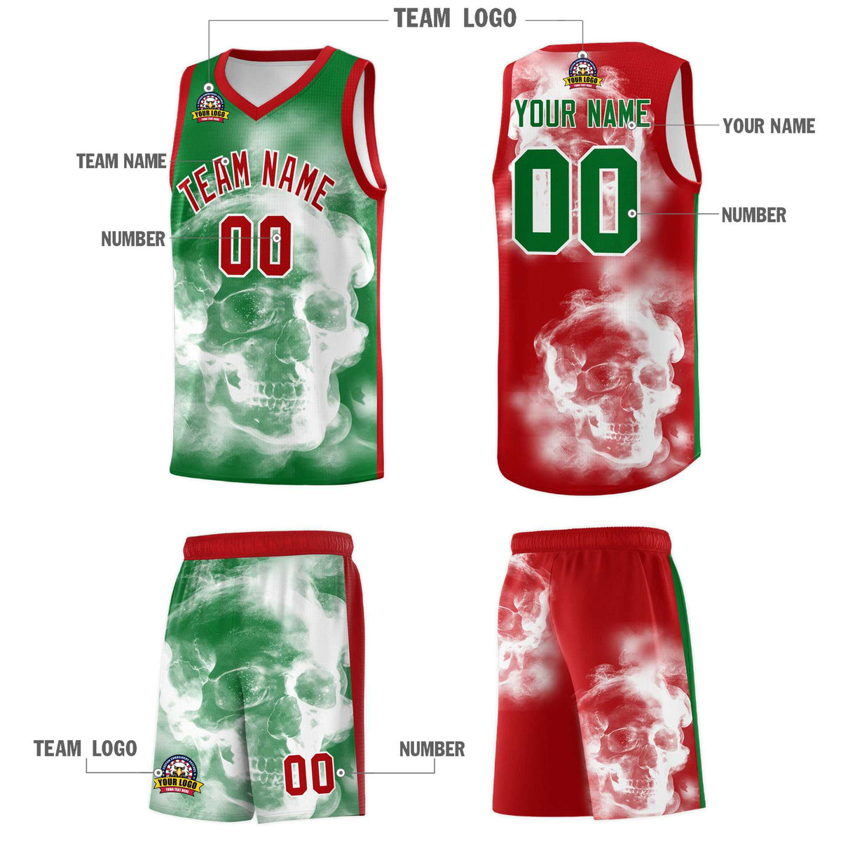 Custom White Red Kelly GreenMexican Colors Graffiti Patterns Drapable Uniform Basketball Jersey