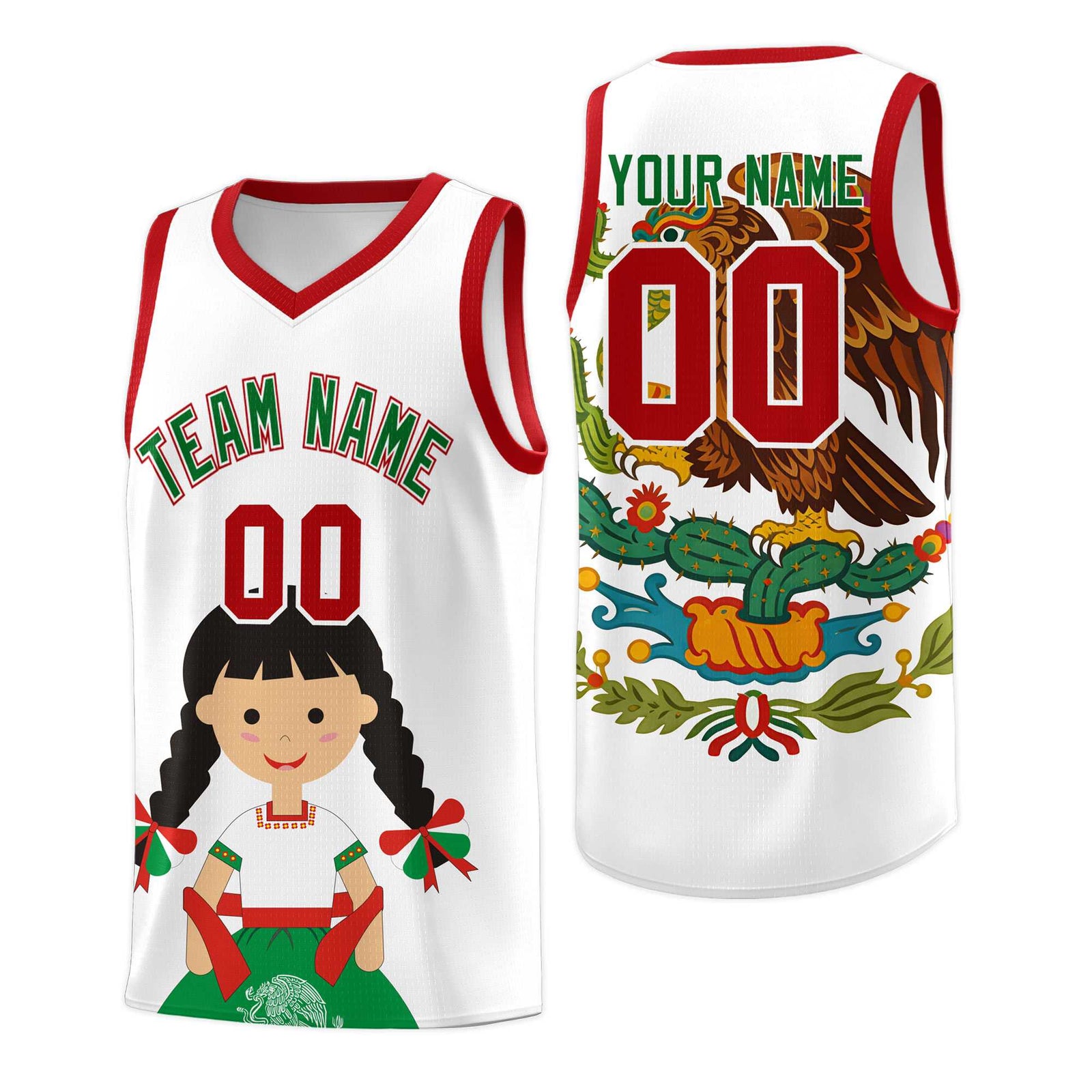 Custom White Red Mexican Colors Graffiti Patterns Sublimation Printing Uniform Basketball Jersey