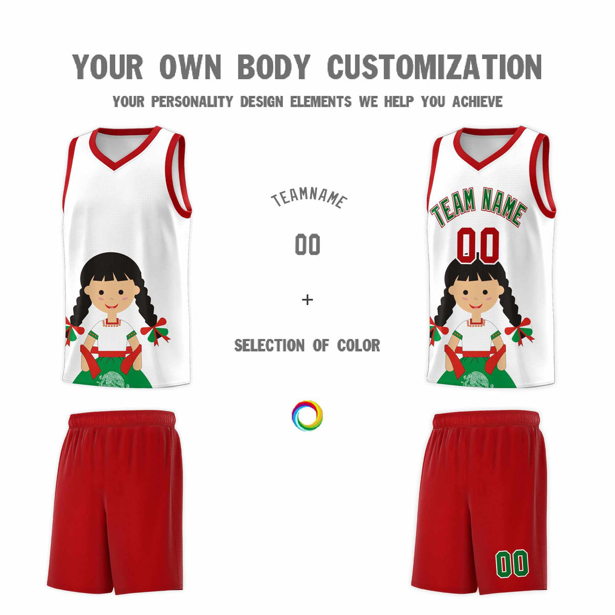 Custom White Red Mexican Colors Graffiti Patterns Sublimation Printing Uniform Basketball Jersey
