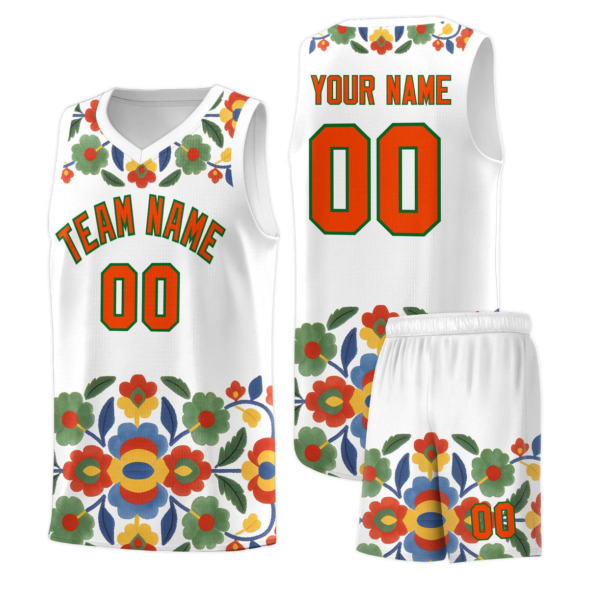 Custom White Orange Mexican Colors Graffiti Patterns Lightweight Uniform Basketball Jersey