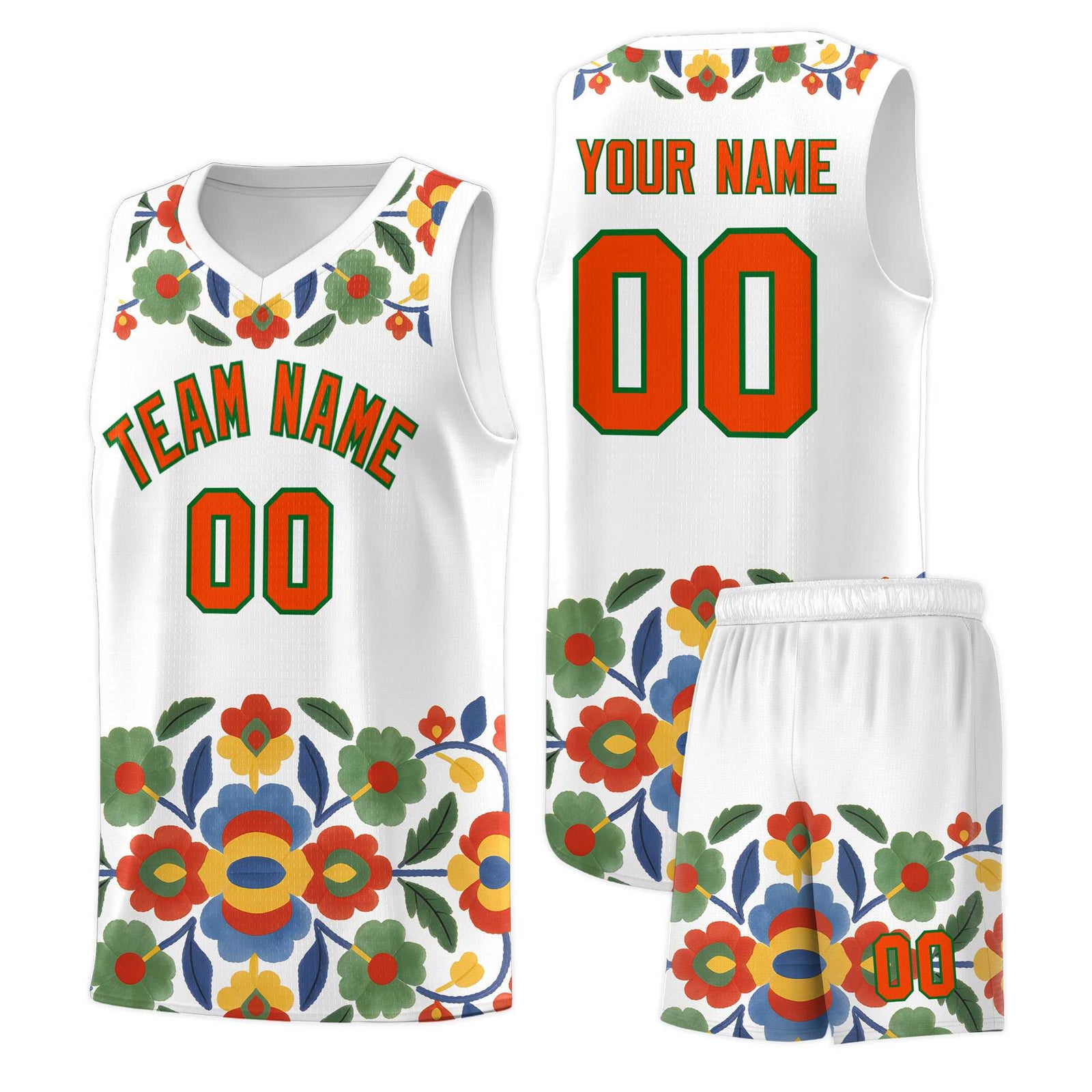 Custom White Orange Mexican Colors Graffiti Patterns Lightweight Uniform Basketball Jersey