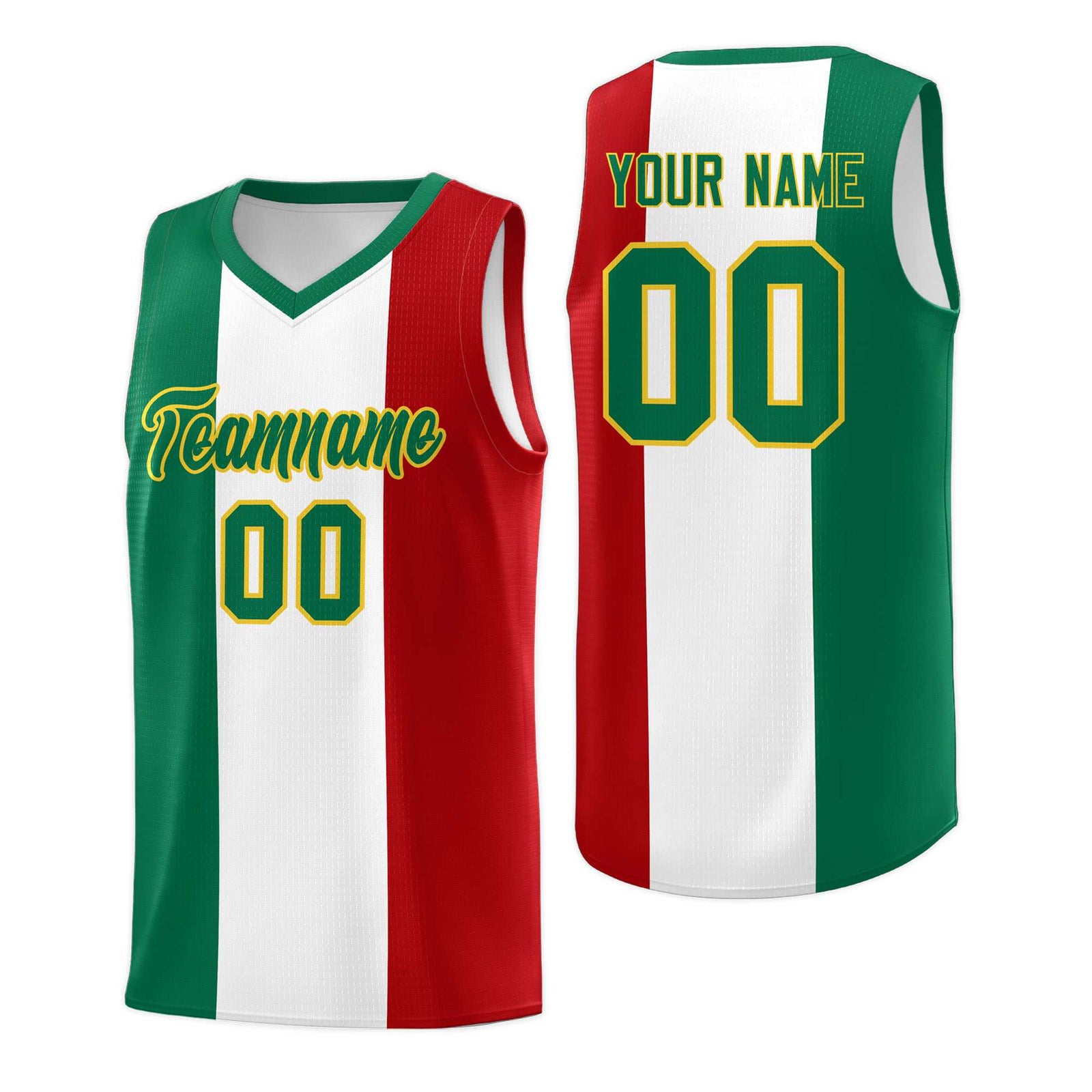 Custom White Kelly Green Red Mexican Colors Graffiti Patterns Breathable Uniform Basketball Jersey