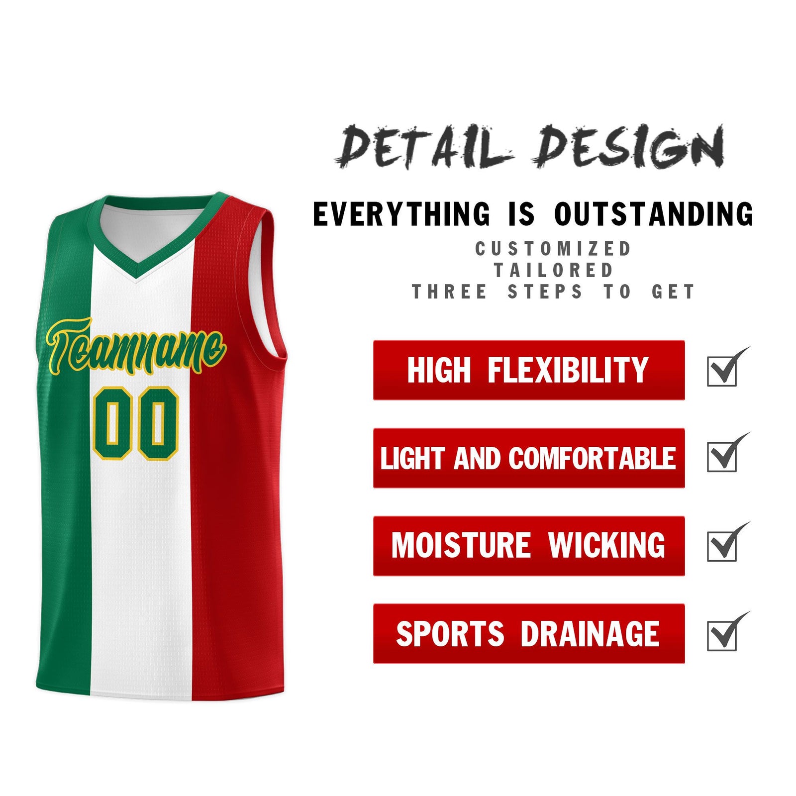 Custom White Kelly Green Red Mexican Colors Graffiti Patterns Breathable Uniform Basketball Jersey