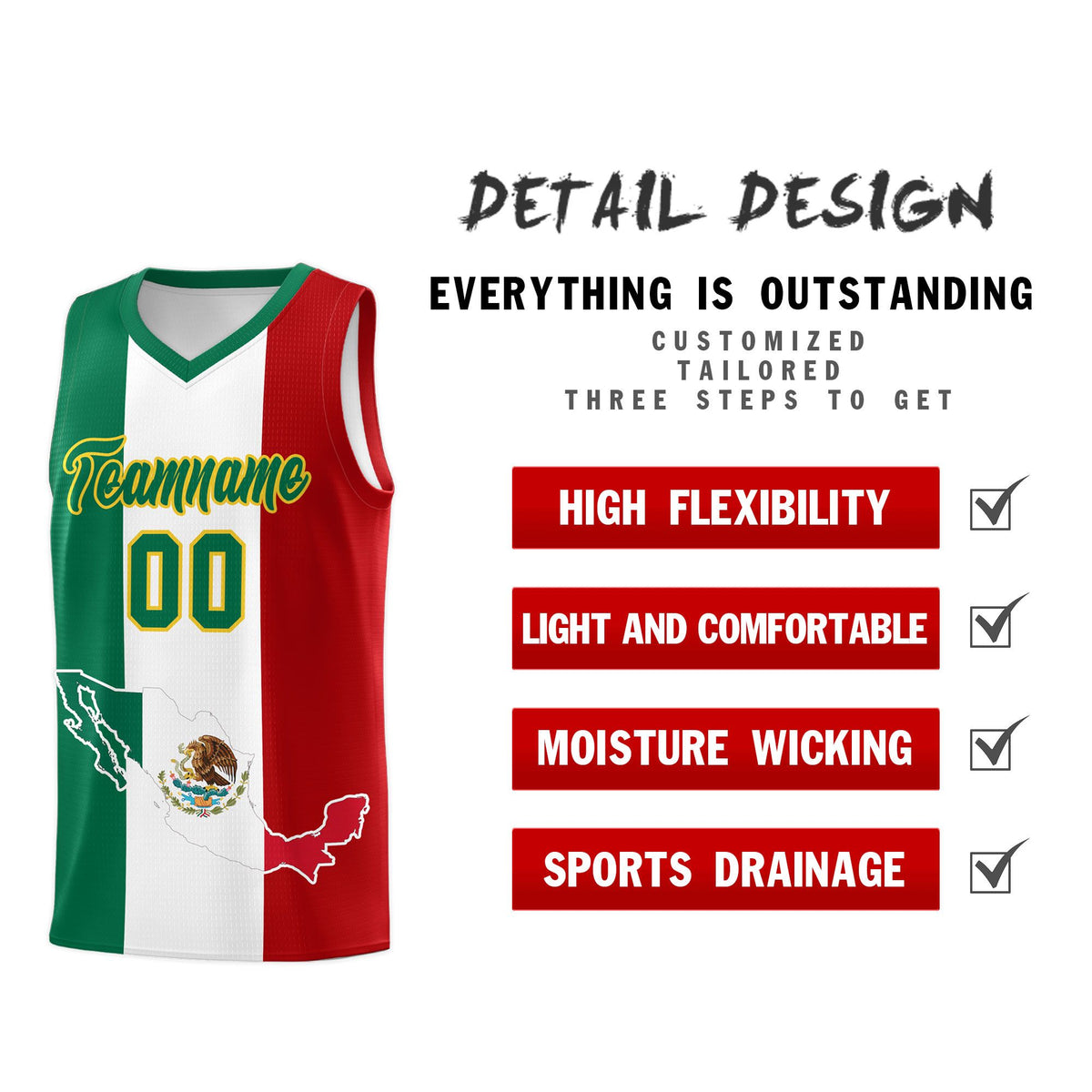 Custom White Kelly Green Red Mexican Colors Graffiti Patterns Quick-Drying Uniform Basketball Jersey