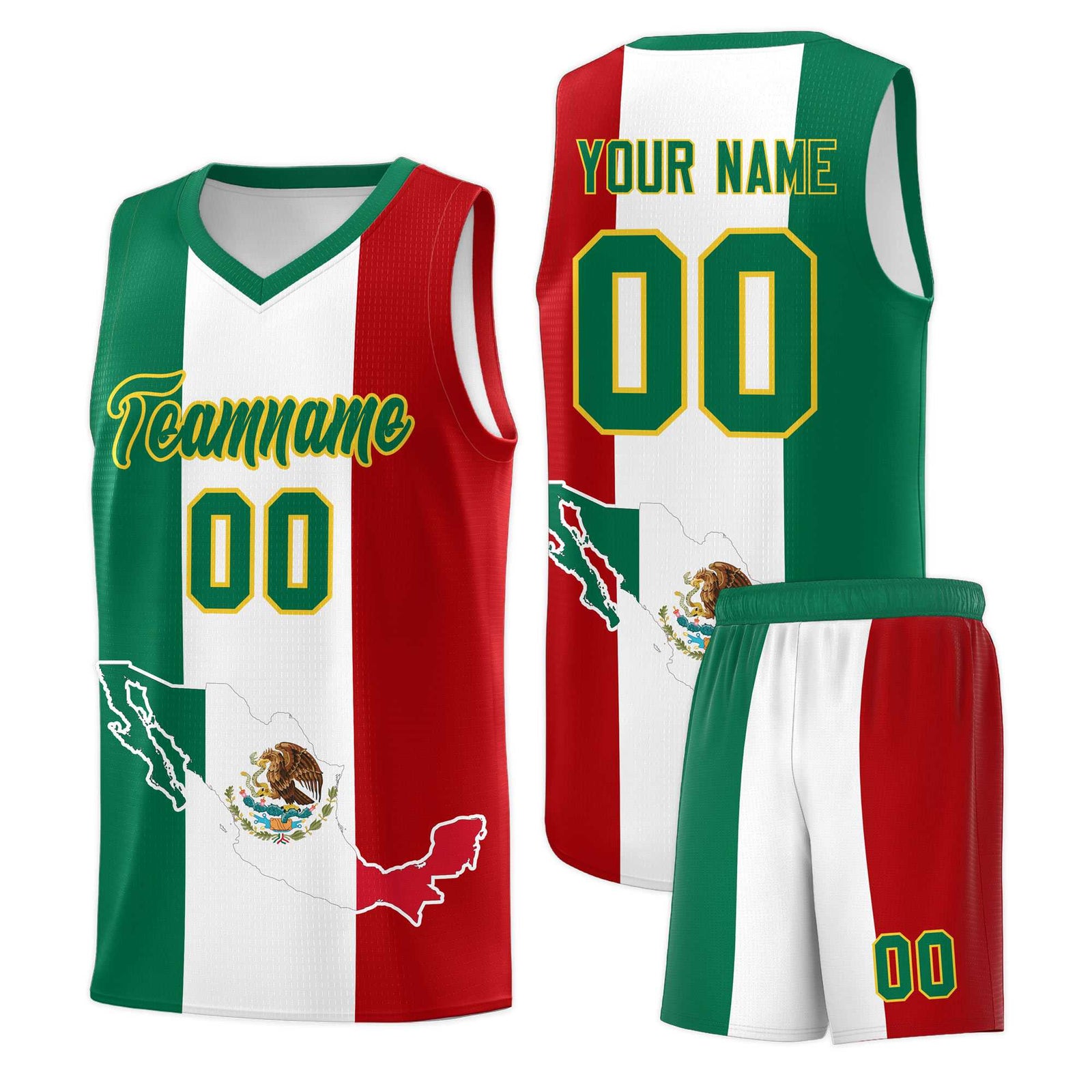 Custom White Kelly Green Red Mexican Colors Graffiti Patterns Quick-Drying Uniform Basketball Jersey