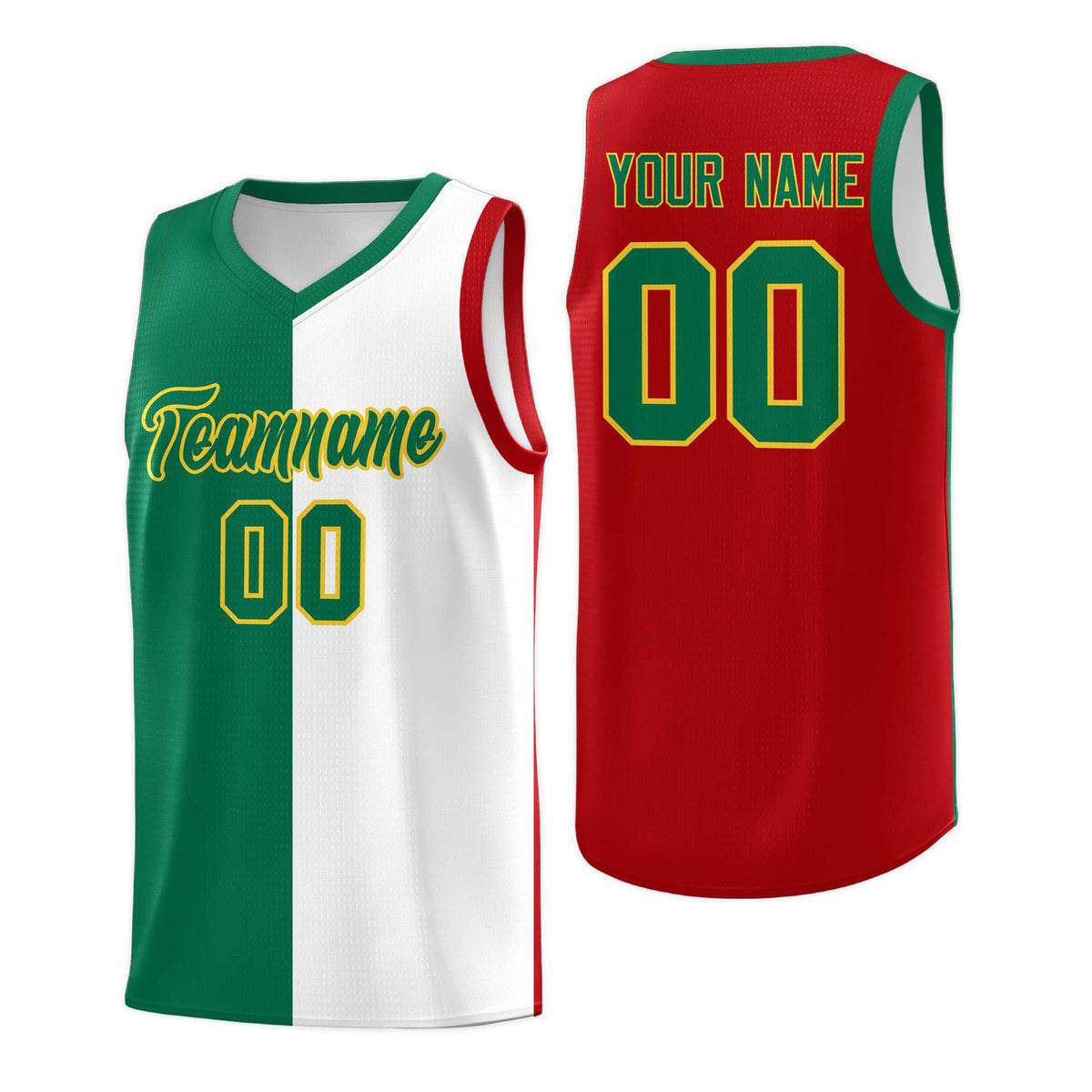 Custom White Kelly Green Red Mexican Colors Graffiti Patterns Lightweight Uniform Basketball Jersey