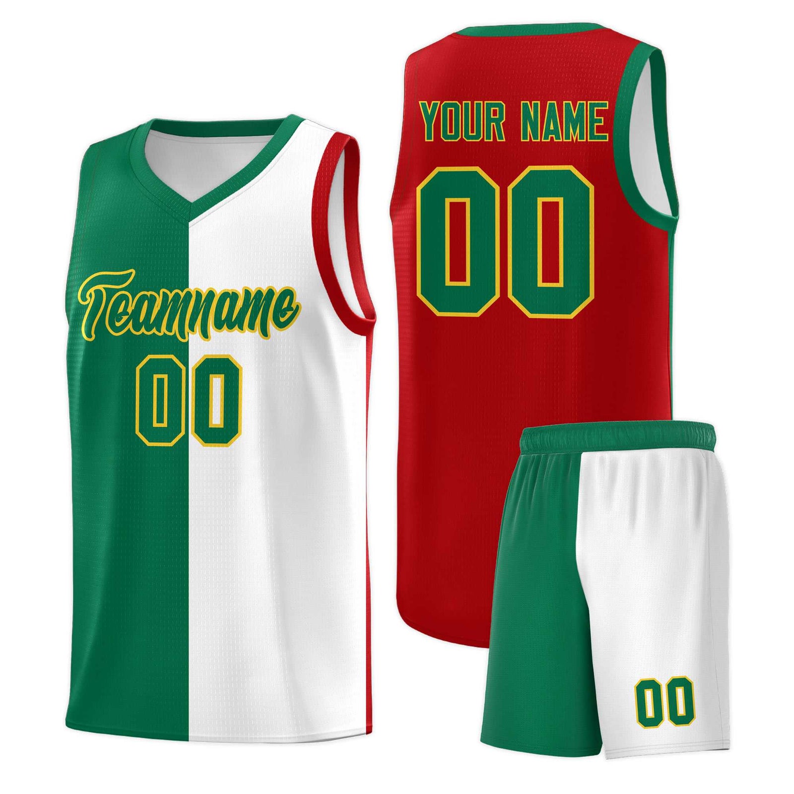 Custom White Kelly Green Red Mexican Colors Graffiti Patterns Lightweight Uniform Basketball Jersey