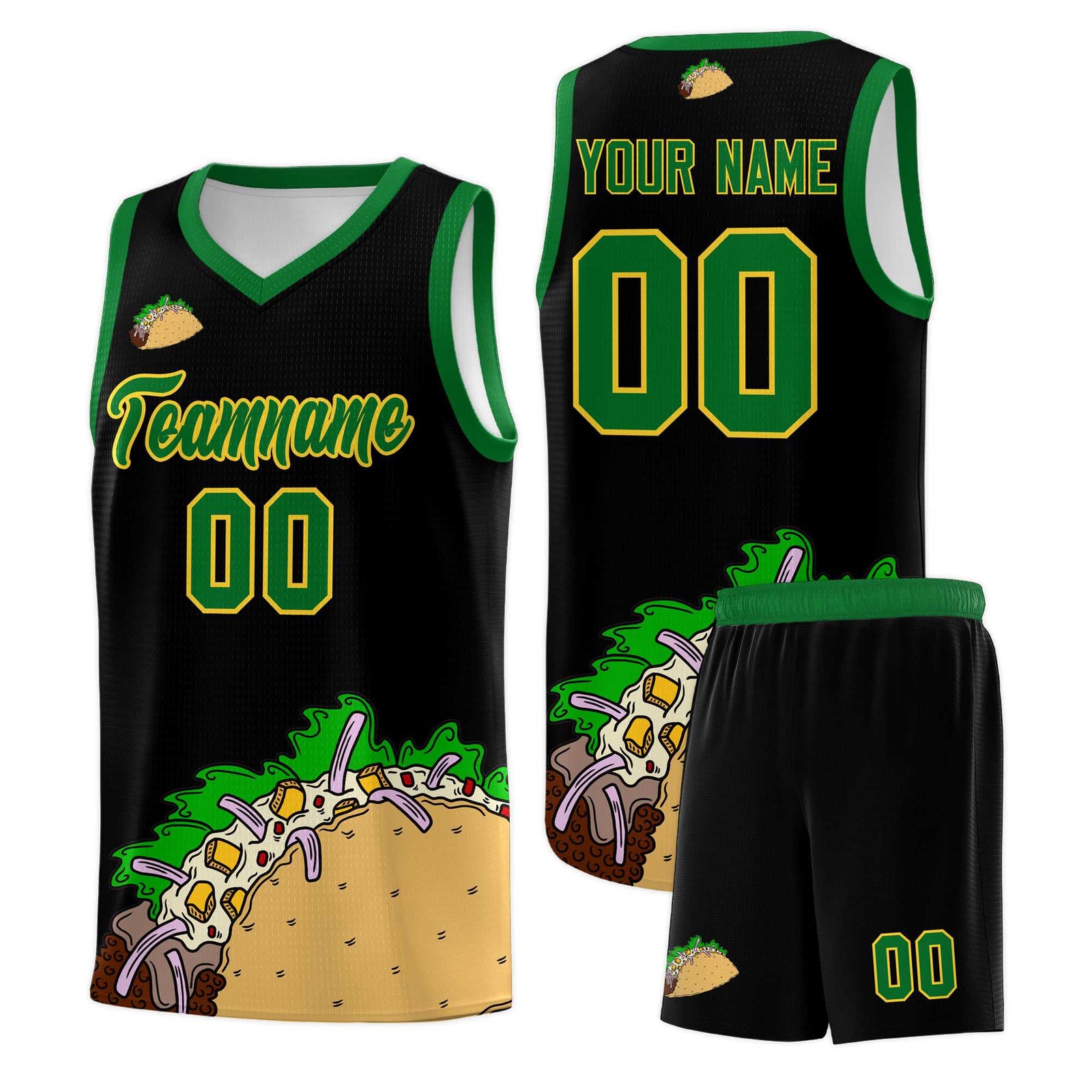 Custom Black Kelly Green Mexican Colors Graffiti Patterns Wrinkle-Resistant Uniform Basketball Jersey
