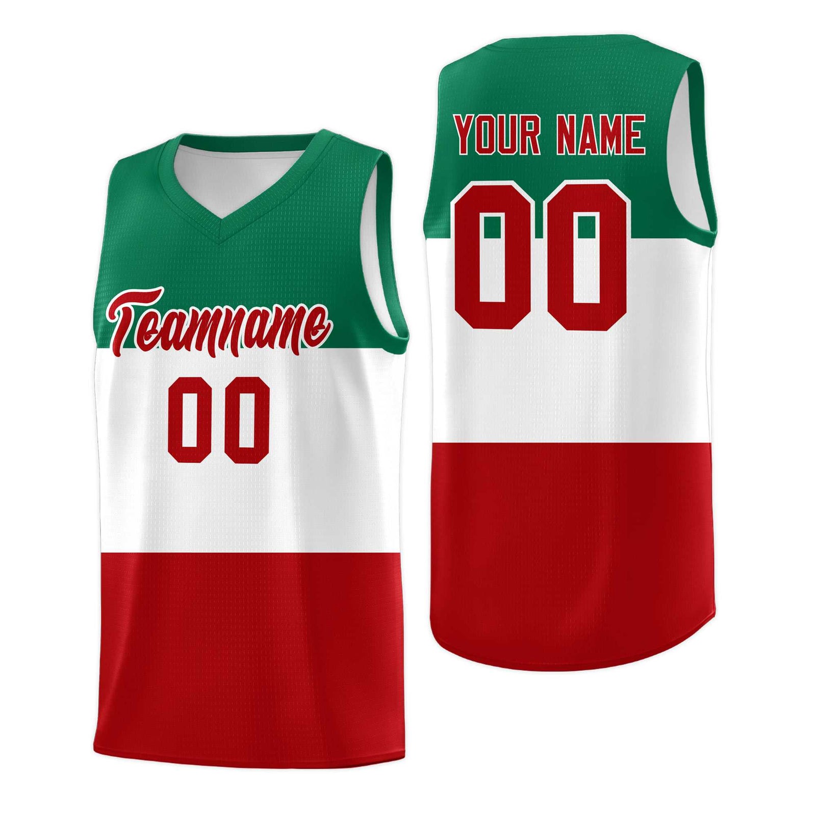 Custom White Kelly Green Red Mexican Colors Graffiti Patterns Drapable Uniform Basketball Jersey