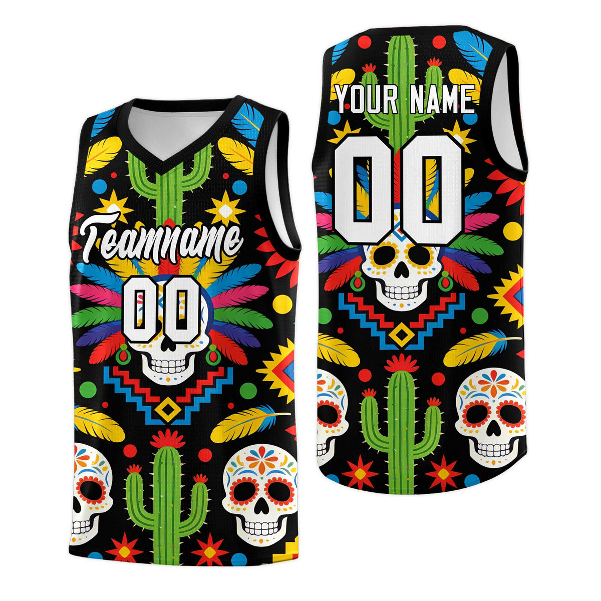Custom Black Skeleton Mexican Colors Graffiti Patterns Sublimation Printing Uniform Basketball Jersey
