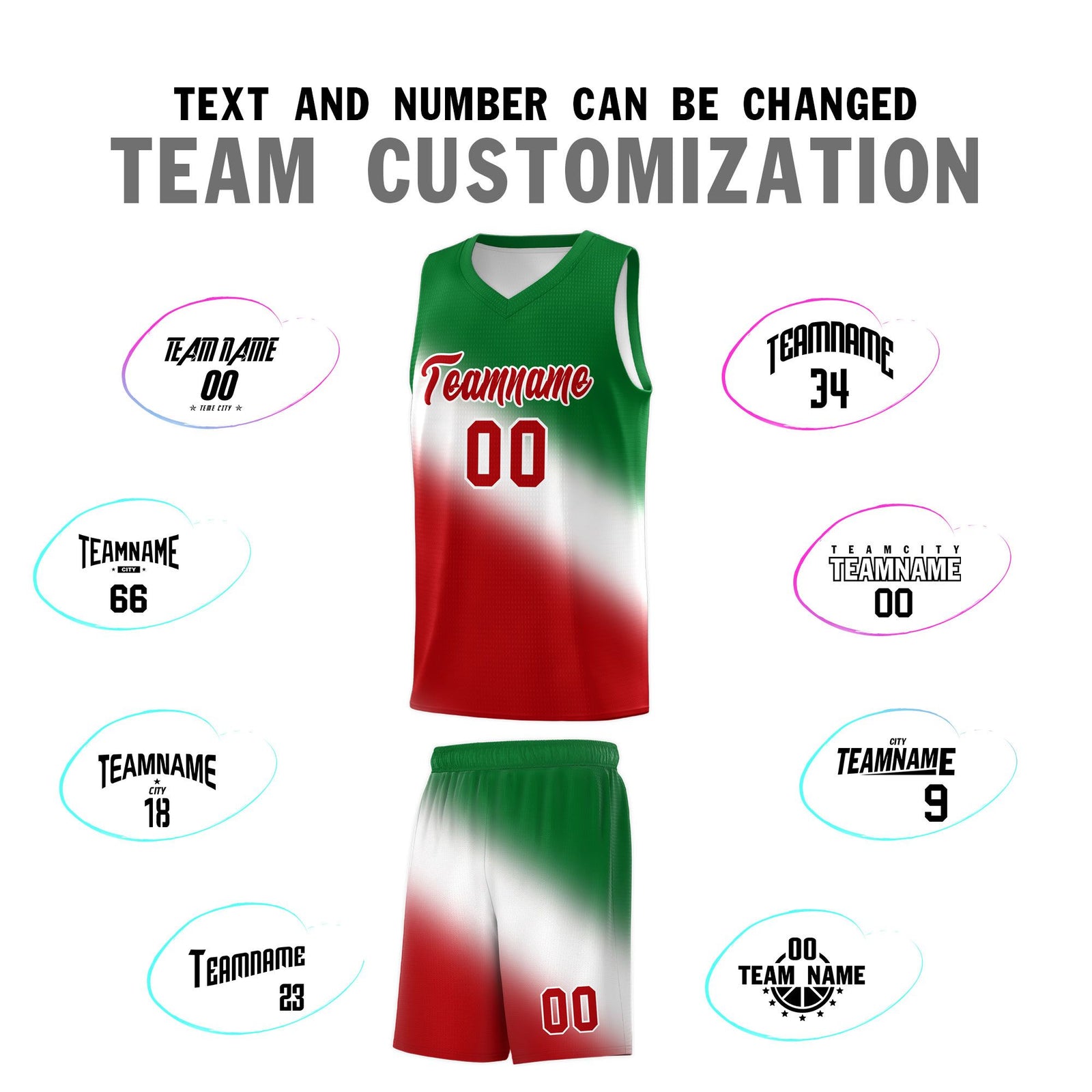 Custom White Kelly Green Red Mexican Colors Graffiti Patterns Wrinkle-Resistant Uniform Basketball Jersey