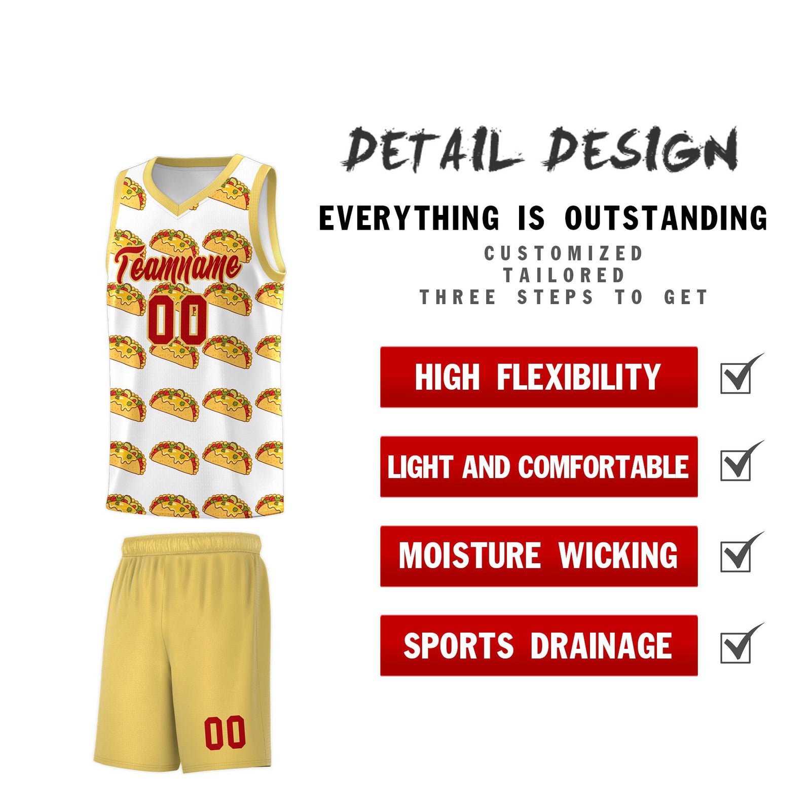 Custom White Khaki Mexican Colors Graffiti Patterns Drapable Uniform Basketball Jersey