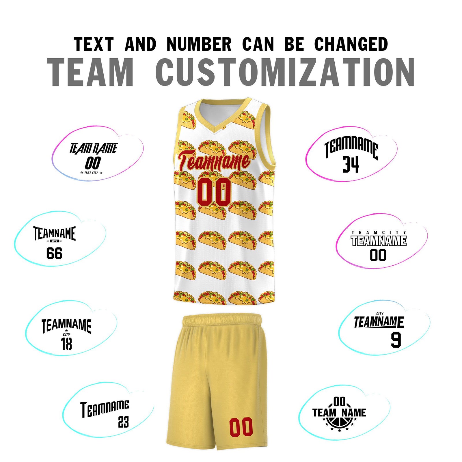 Custom White Khaki Mexican Colors Graffiti Patterns Drapable Uniform Basketball Jersey