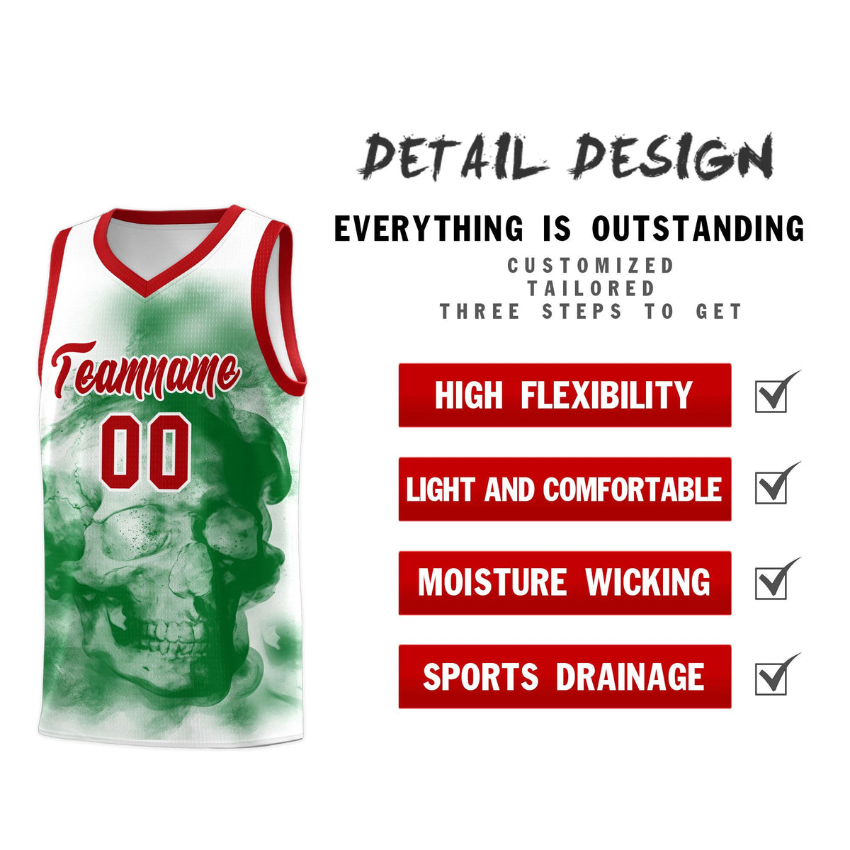 Custom White Red Kelly GreenMexican Colors Graffiti Patterns Wrinkle-Resistant Uniform Basketball Jersey