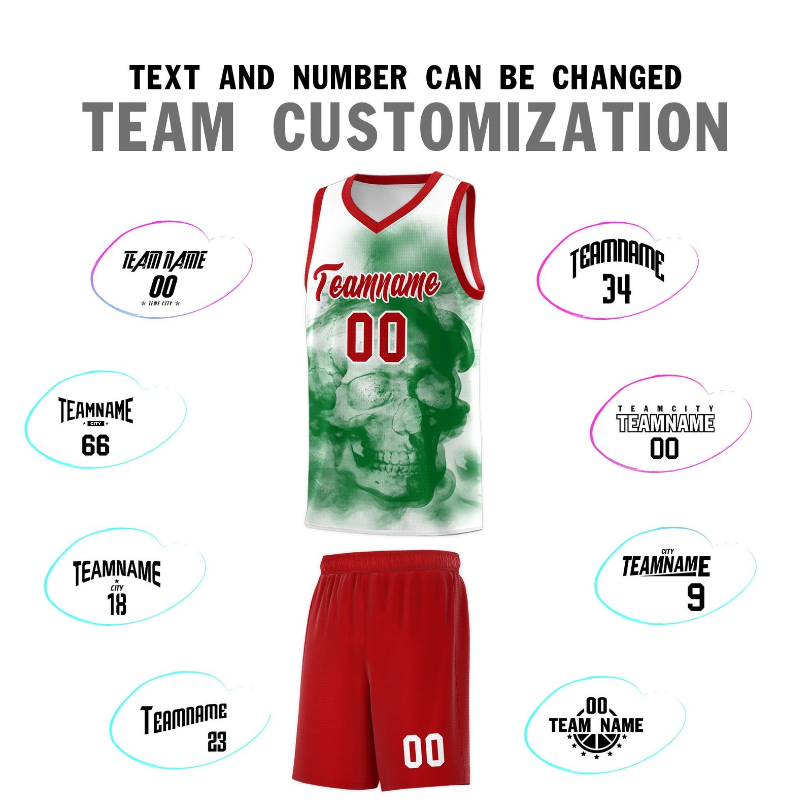 Custom White Red Kelly GreenMexican Colors Graffiti Patterns Wrinkle-Resistant Uniform Basketball Jersey