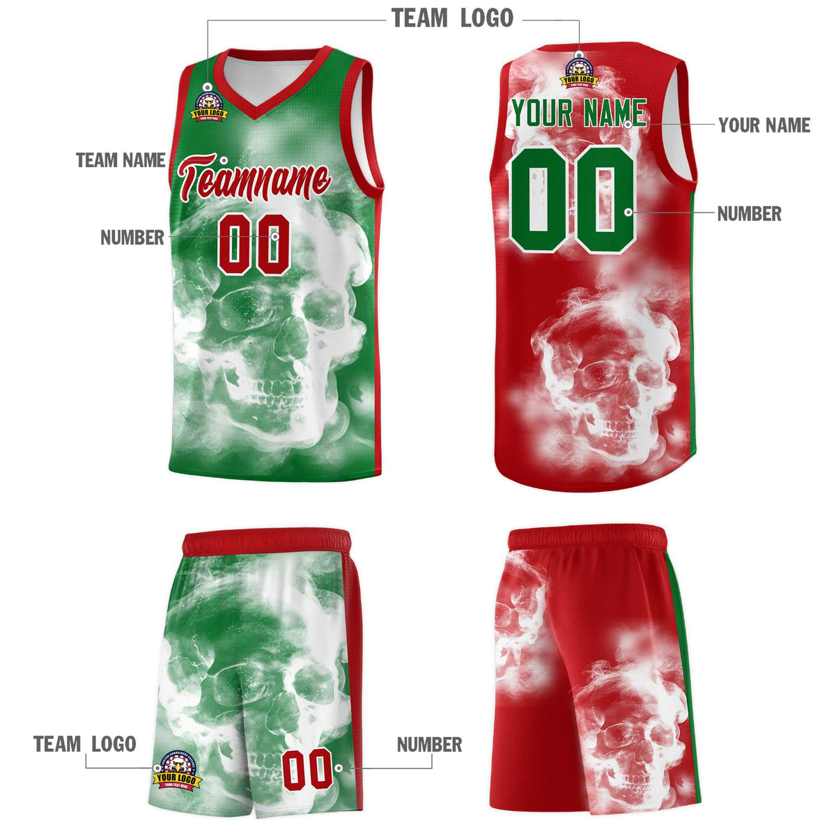Custom White Red Kelly GreenMexican Colors Graffiti Patterns Drapable Uniform Basketball Jersey