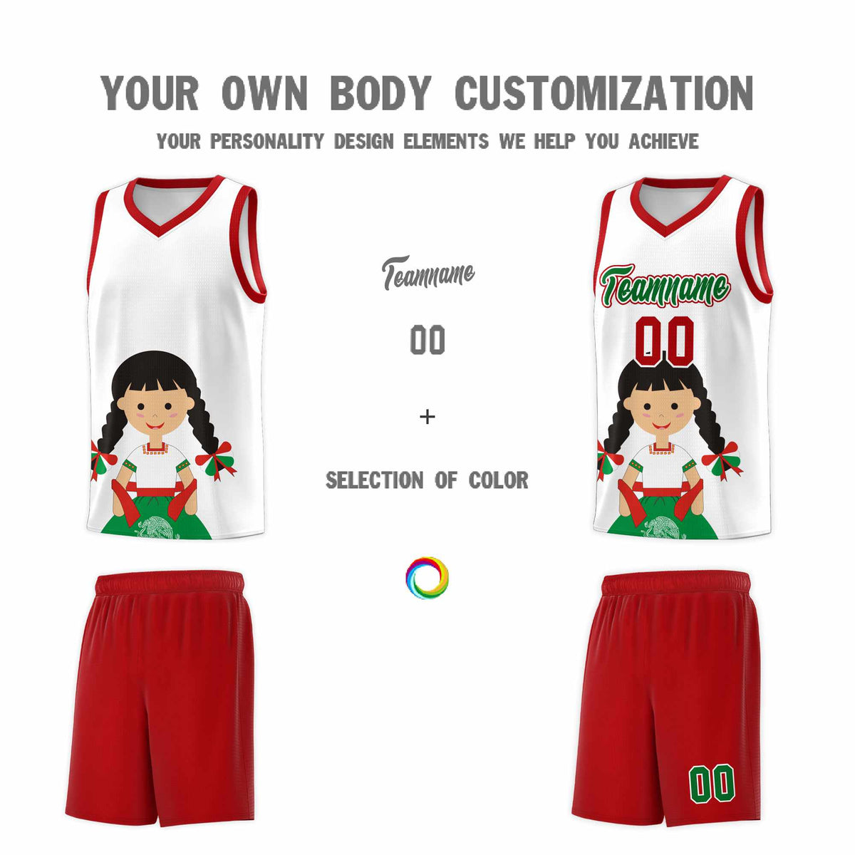 Custom White Red Mexican Colors Graffiti Patterns Sublimation Printing Uniform Basketball Jersey