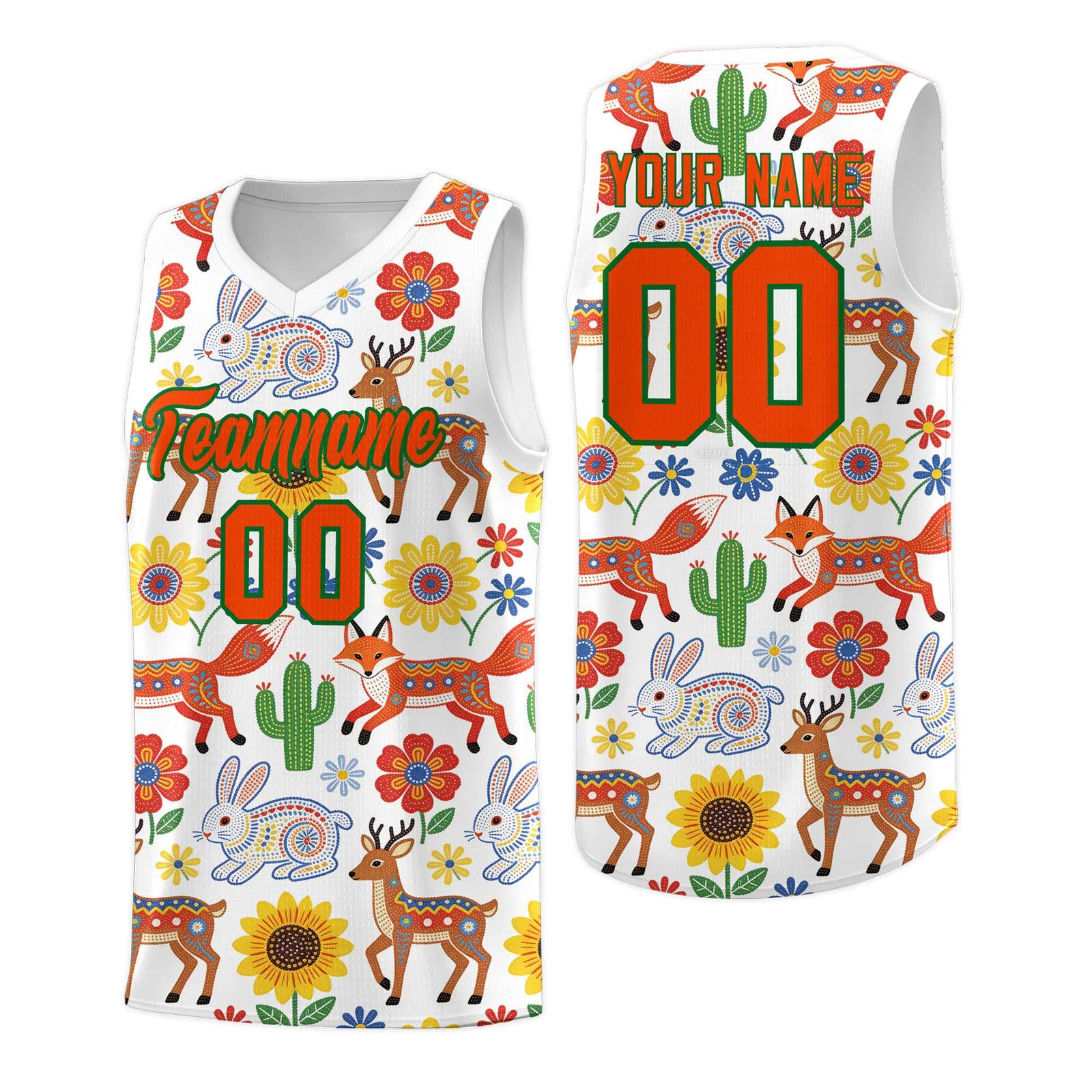 Custom White Chrysanthemum OrangeMexican Colors Graffiti Patterns Quick-Drying Uniform Basketball Jersey