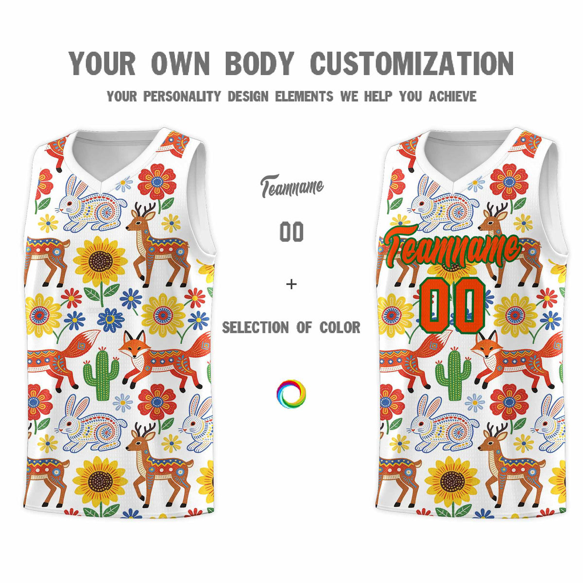 Custom White Chrysanthemum OrangeMexican Colors Graffiti Patterns Quick-Drying Uniform Basketball Jersey