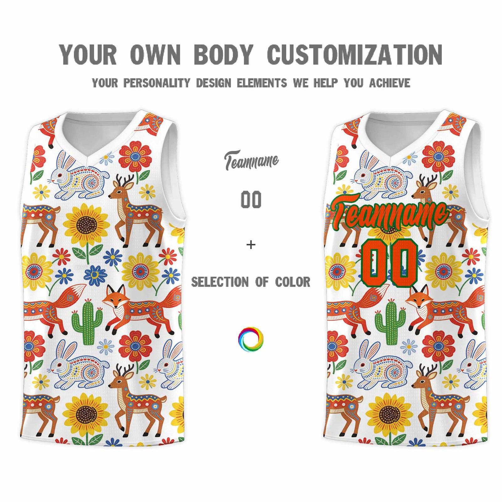 Custom White Chrysanthemum OrangeMexican Colors Graffiti Patterns Quick-Drying Uniform Basketball Jersey