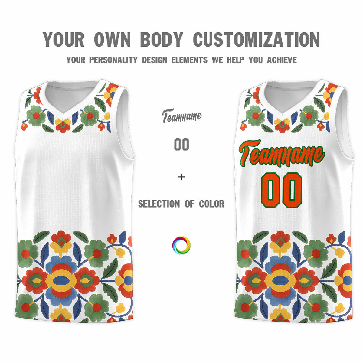 Custom White Orange Mexican Colors Graffiti Patterns Lightweight Uniform Basketball Jersey