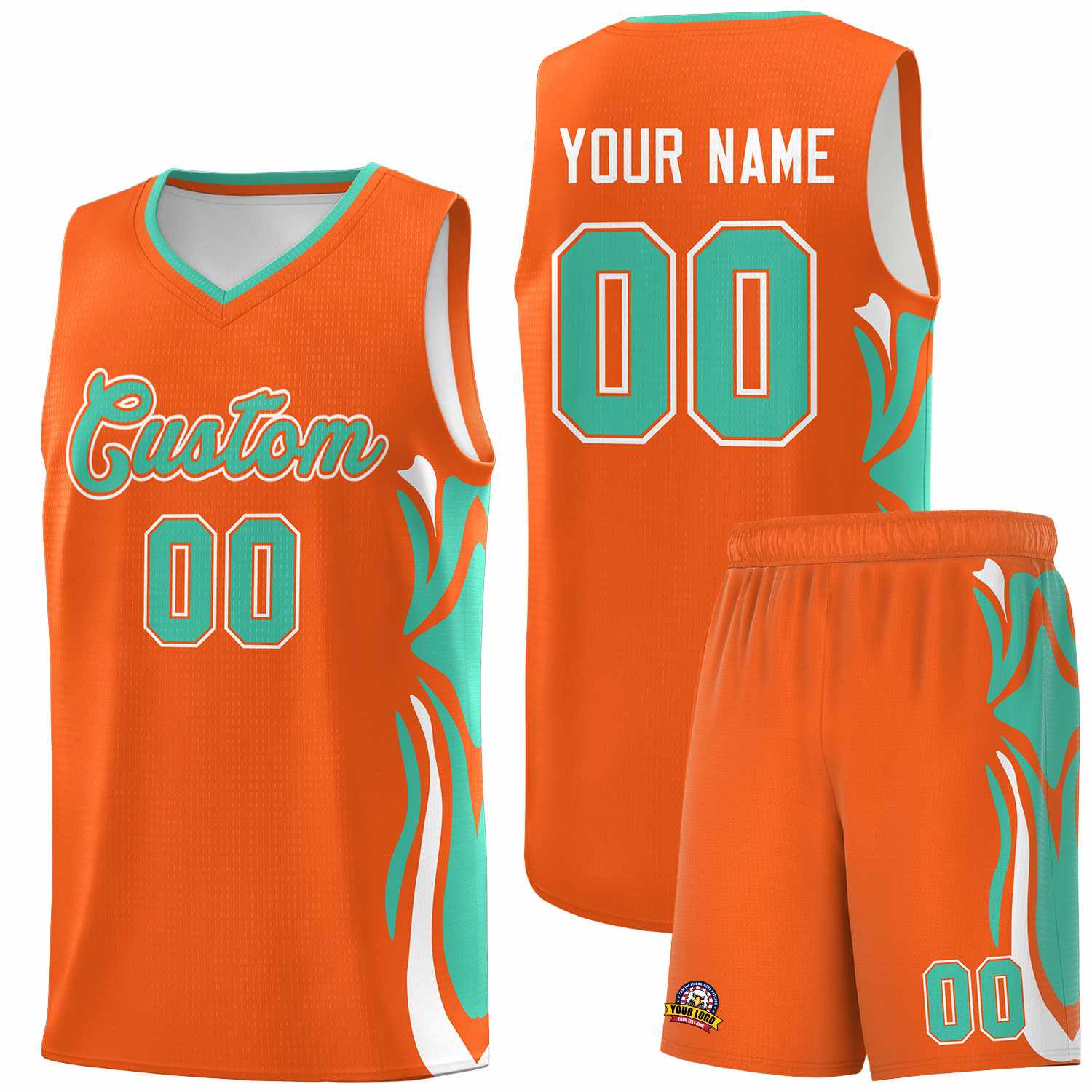 Custom Orange Bright Green-White Graffiti Pattern Side Curve Pattern Sports Uniform Basketball Jersey Sets