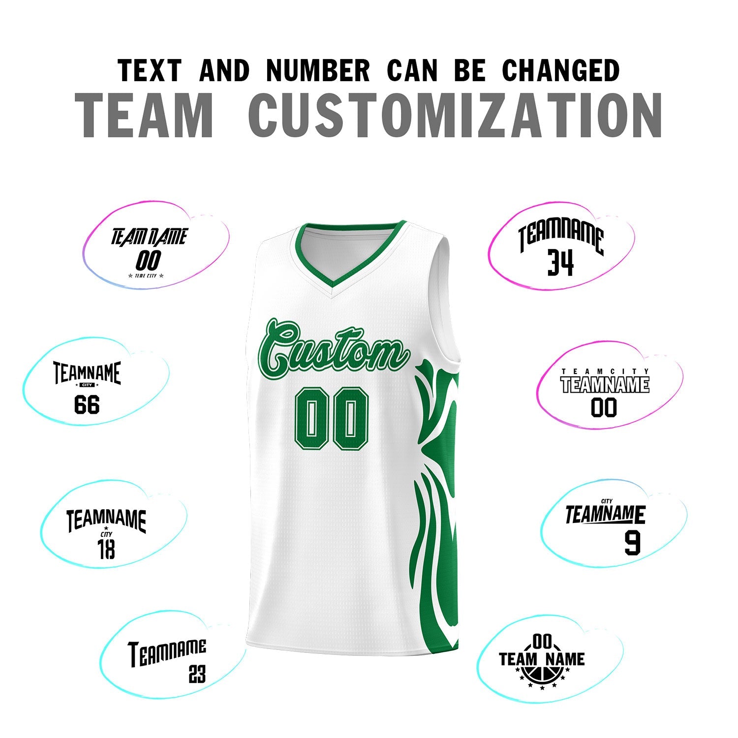 Custom White Kelly Green-Kelly Green Graffiti Pattern Side Curve Pattern Sports Uniform Basketball Jersey Sets