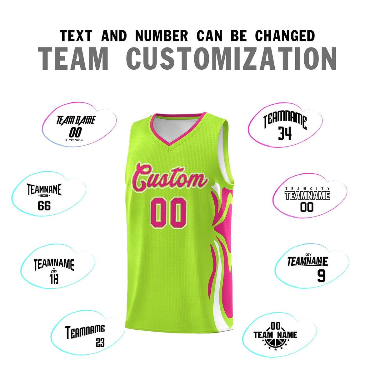 Custom Light Green Pink-White Graffiti Pattern Side Curve Pattern Sports Uniform Basketball Jersey Sets