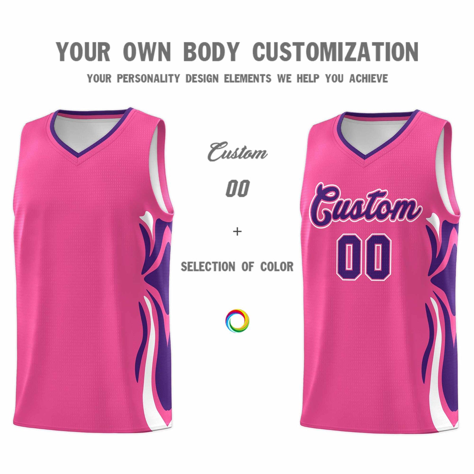 Custom Pink Purple-White Graffiti Pattern Side Curve Pattern Sports Uniform Basketball Jersey Sets